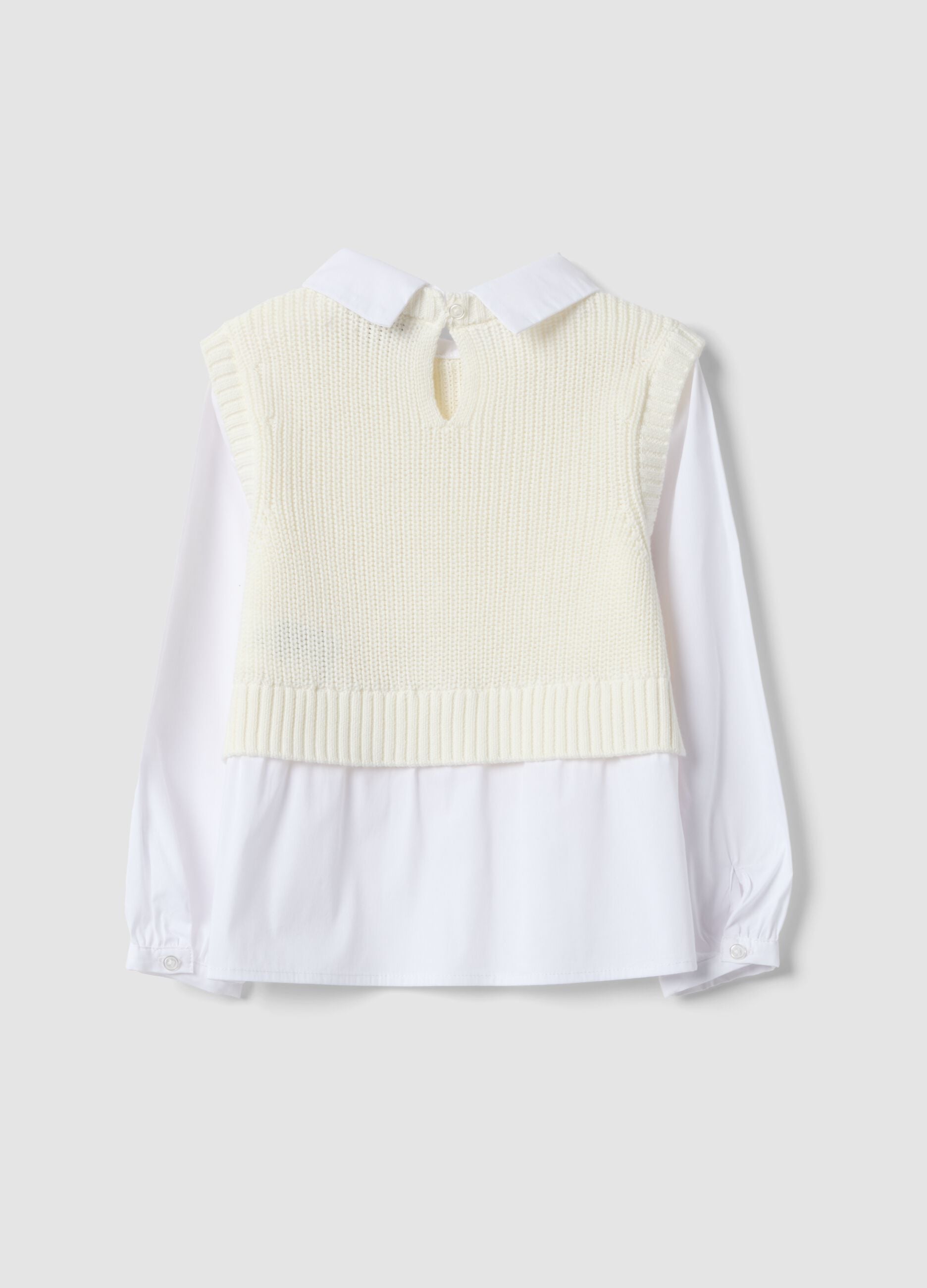 Maglia bianca in misto cotone con camicia over fit per bambina