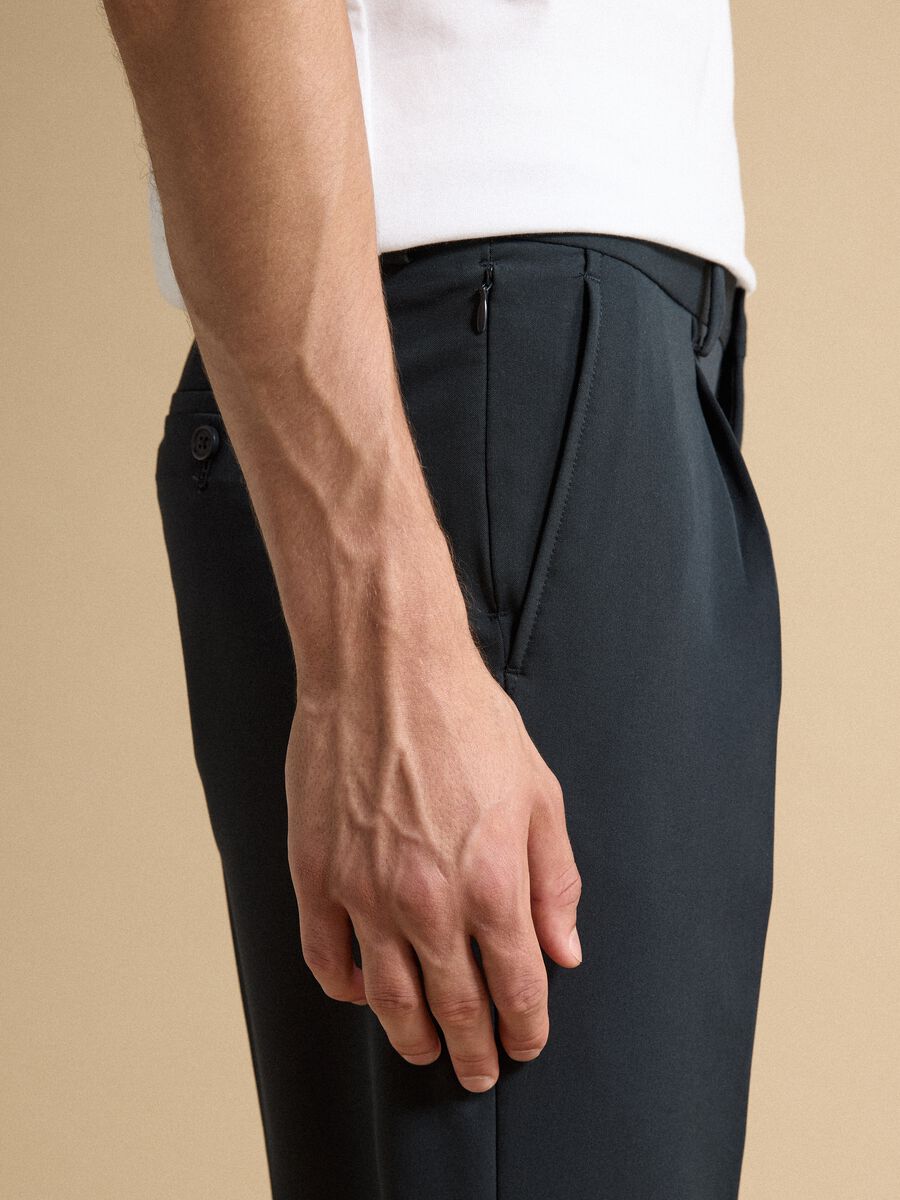 Blue slim-fit formal trousers in stretch viscose twill_3