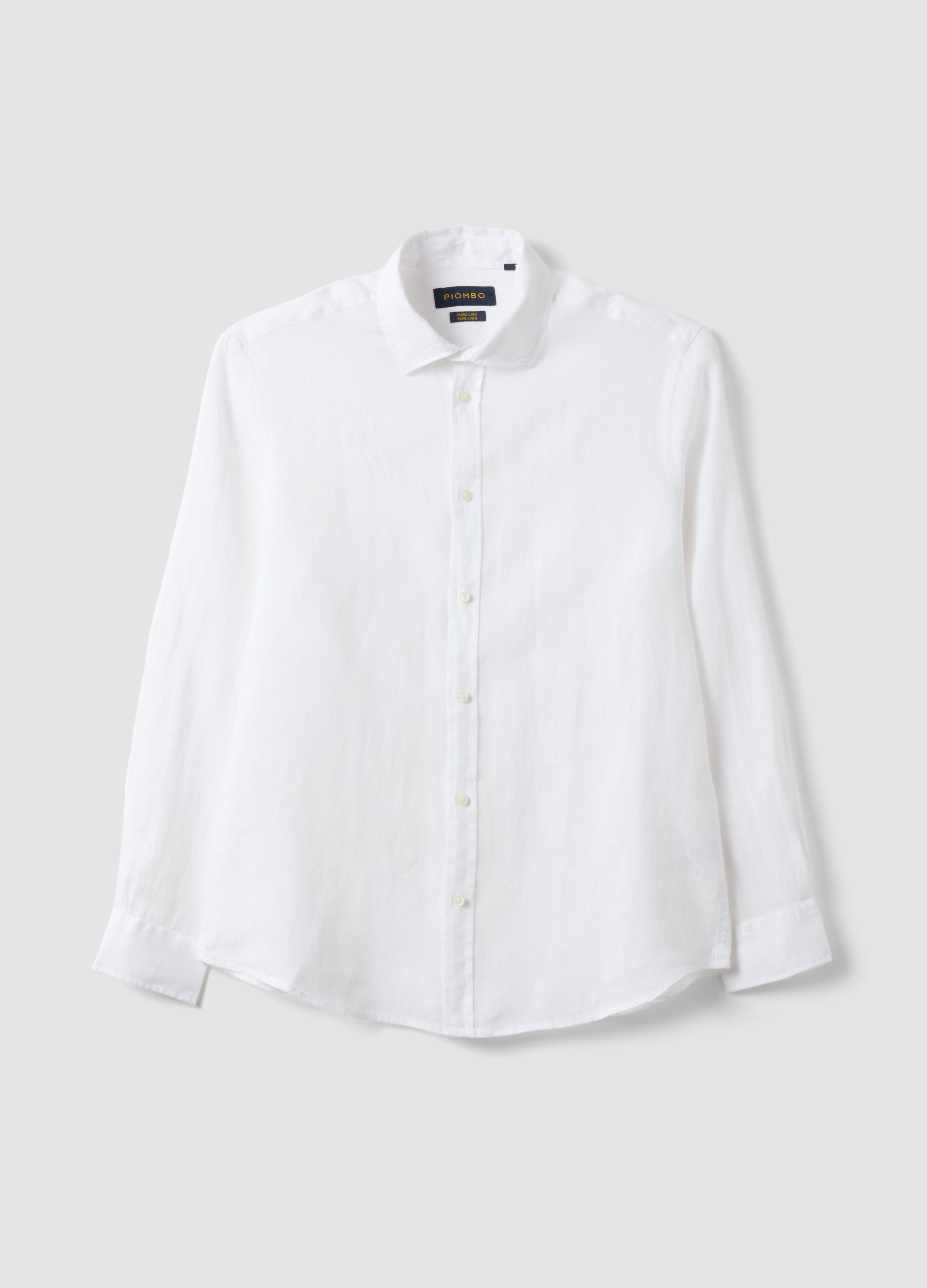 White Pure Linen Long-Sleeve Shirt, Regular Fit