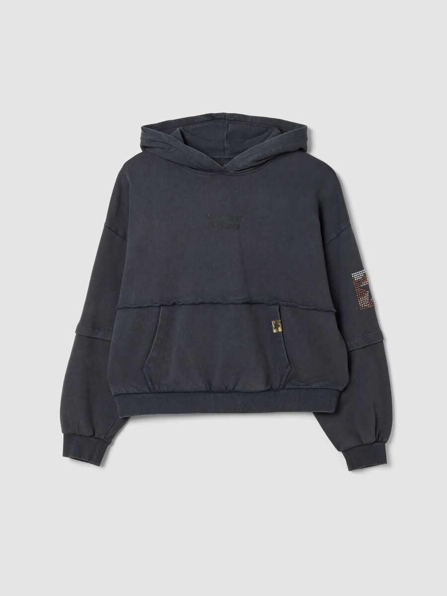 Dunkelgrauer Hoodie aus reiner Baumwolle mit Oversize-Passform und Teddy-Print_0