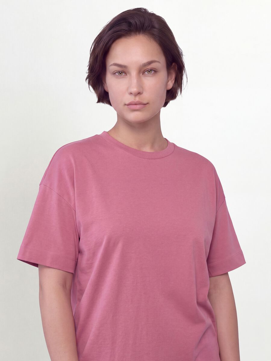 Pink crew-neck T-shirt in stretch cotton-modal blend, regular fit_0