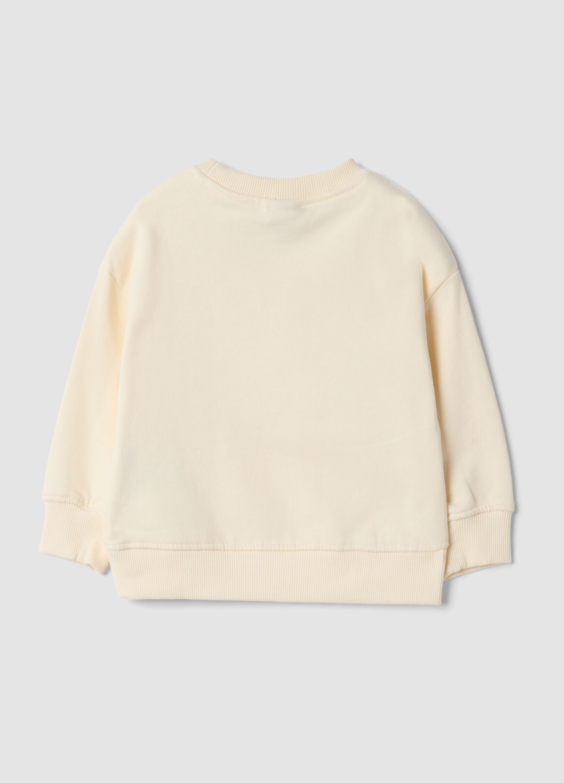 Felpa beige girocollo in puro cotone organico