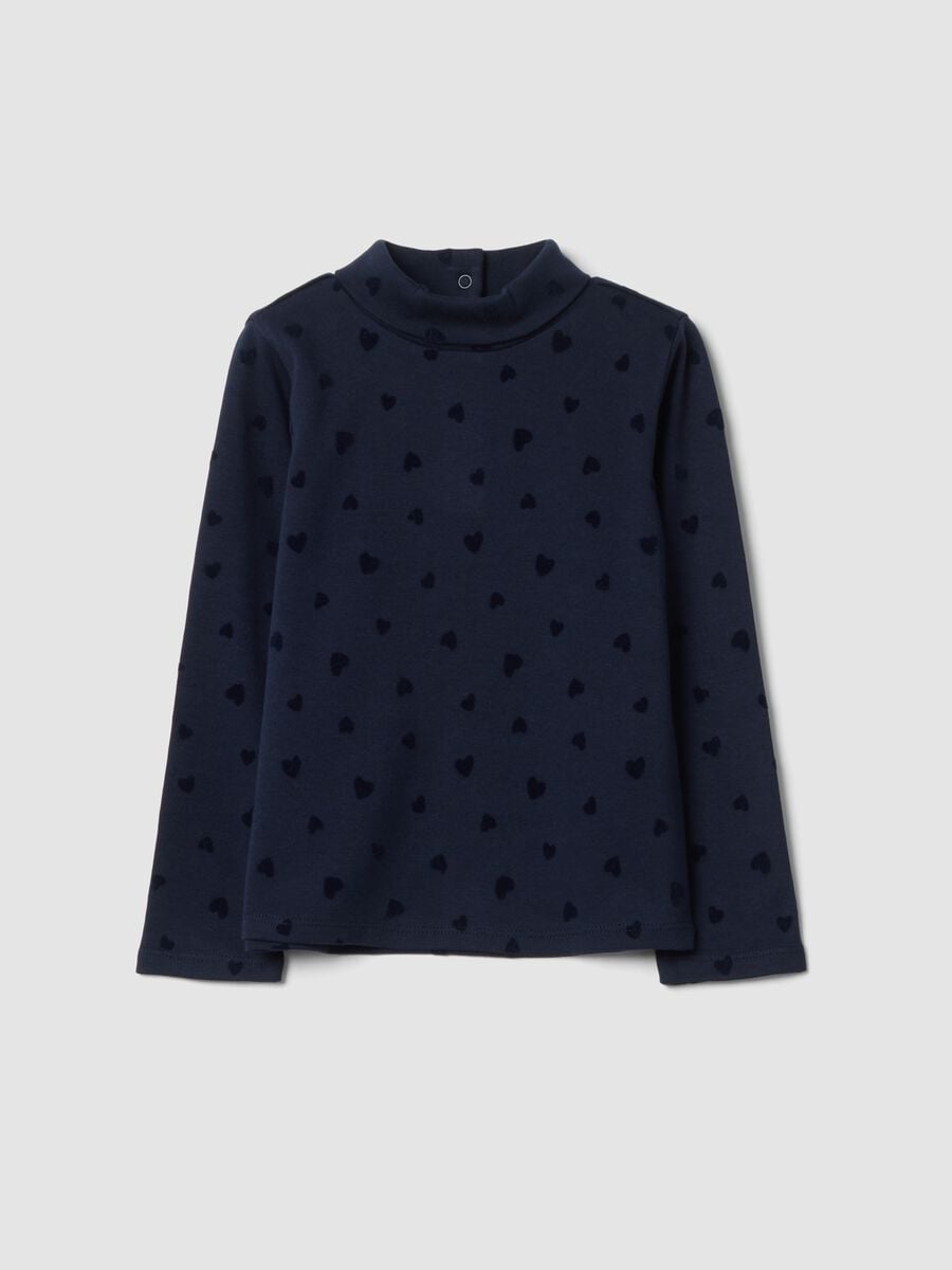 Midnight blue pure cotton heart roll-neck top_0