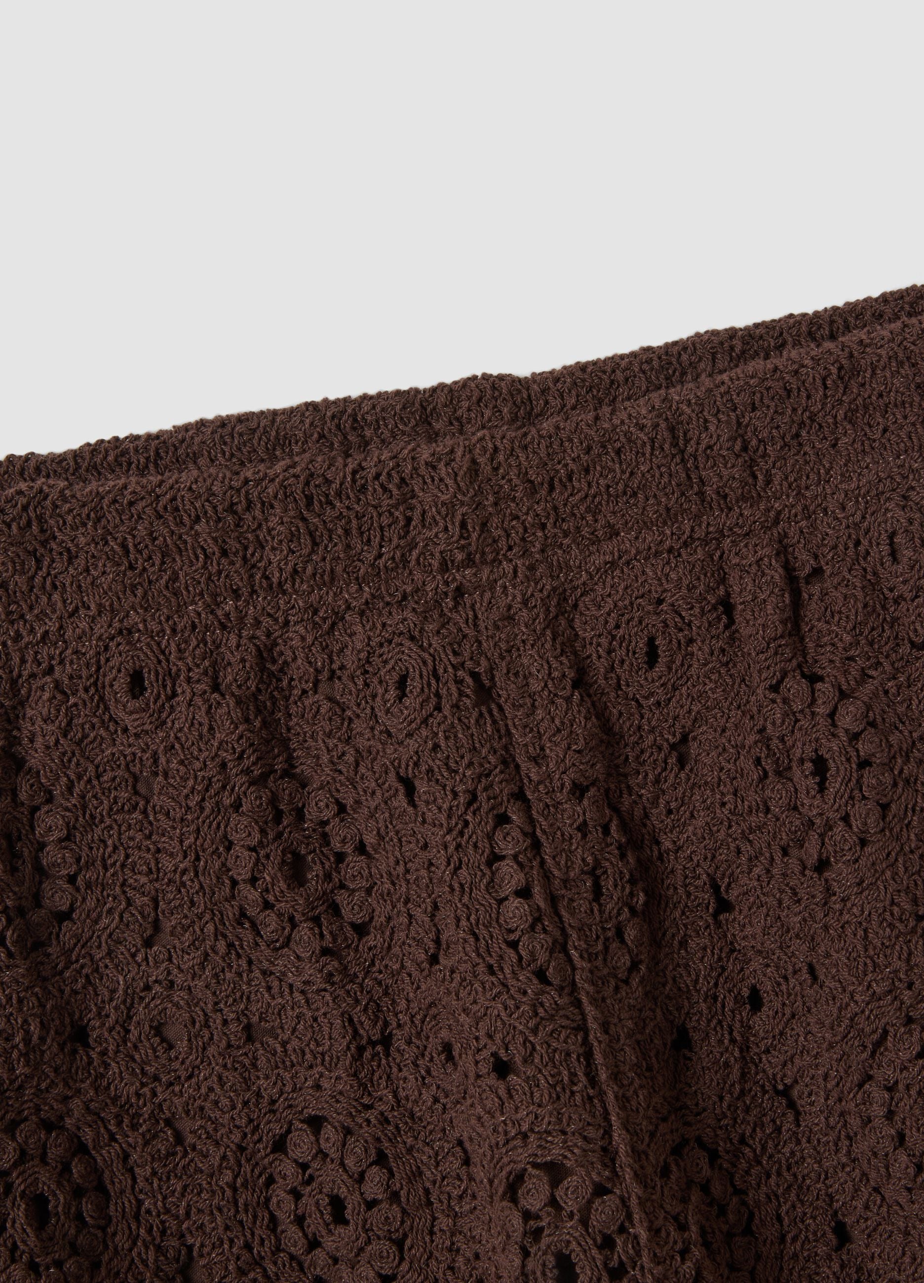 Brown crochet regular-fit cotton-blend shorts