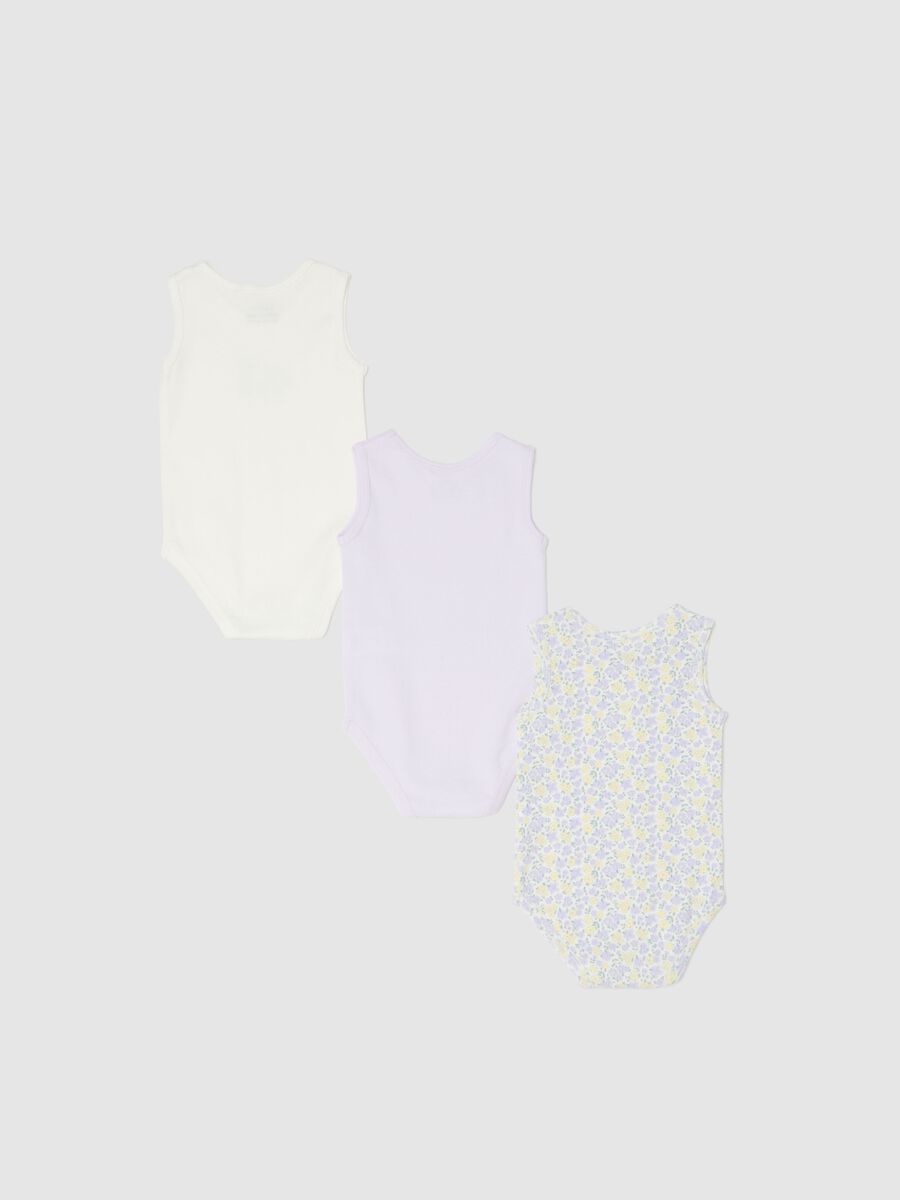 Tripack sleeveless bodysuits in multicolour pure cotton for infant girls_1