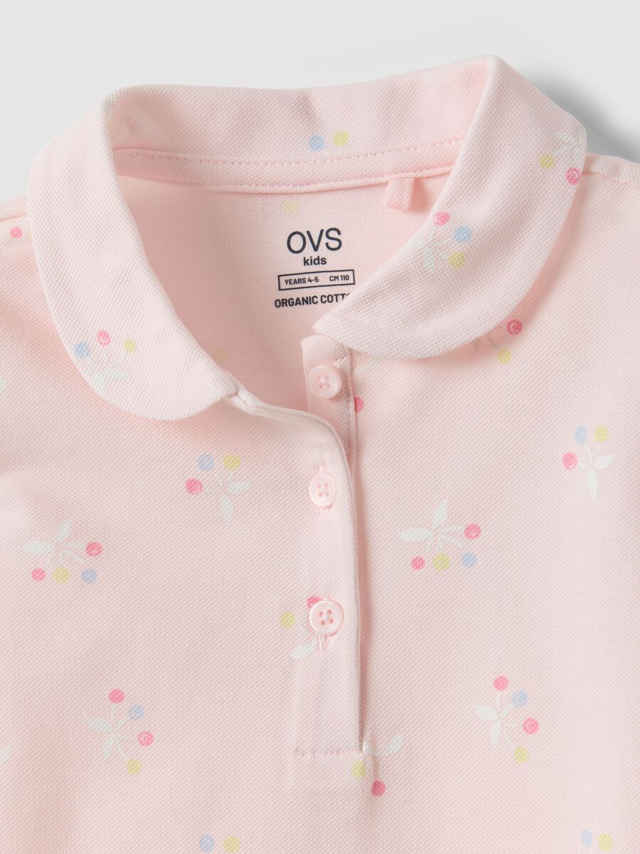 Girls' pure cotton pink polo with floral pattern, regular fit_2