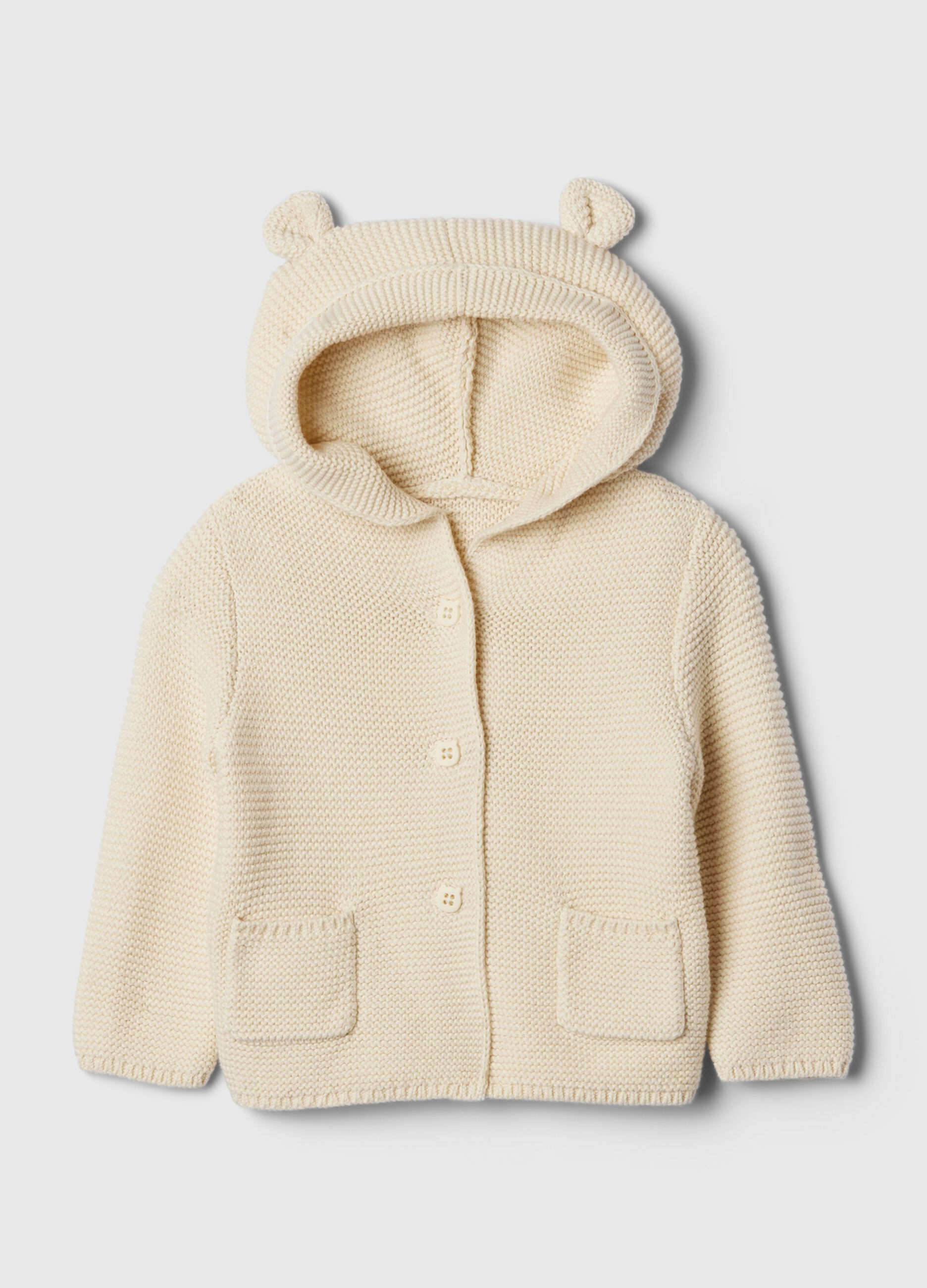 Cardigan bianco con cappuccio in puro cotone