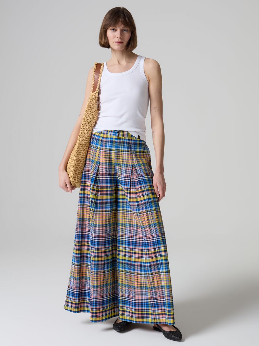 Flare-fit wide-leg trousers with check pattern_0