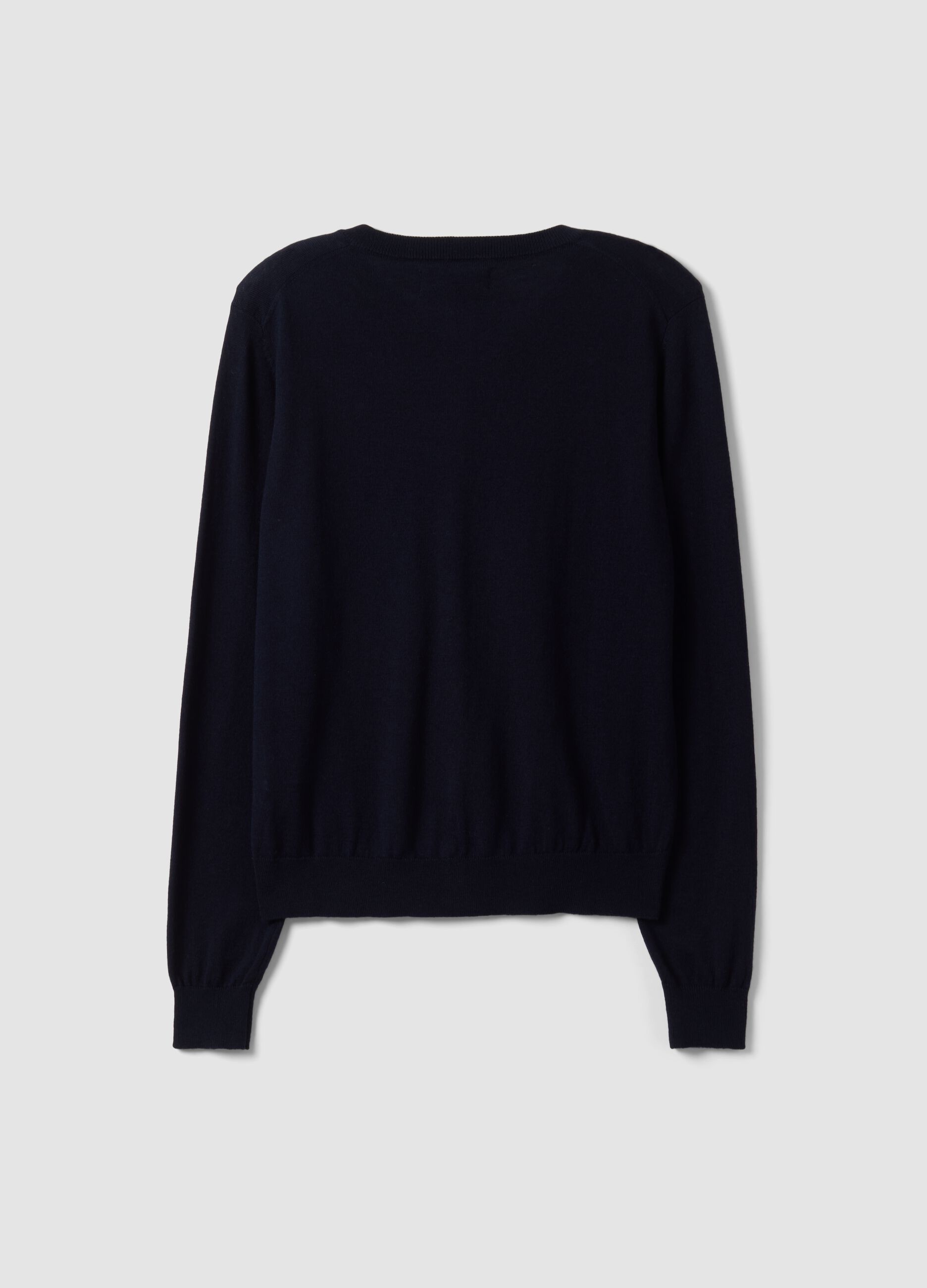 Navy wool-blend crew-neck cardigan