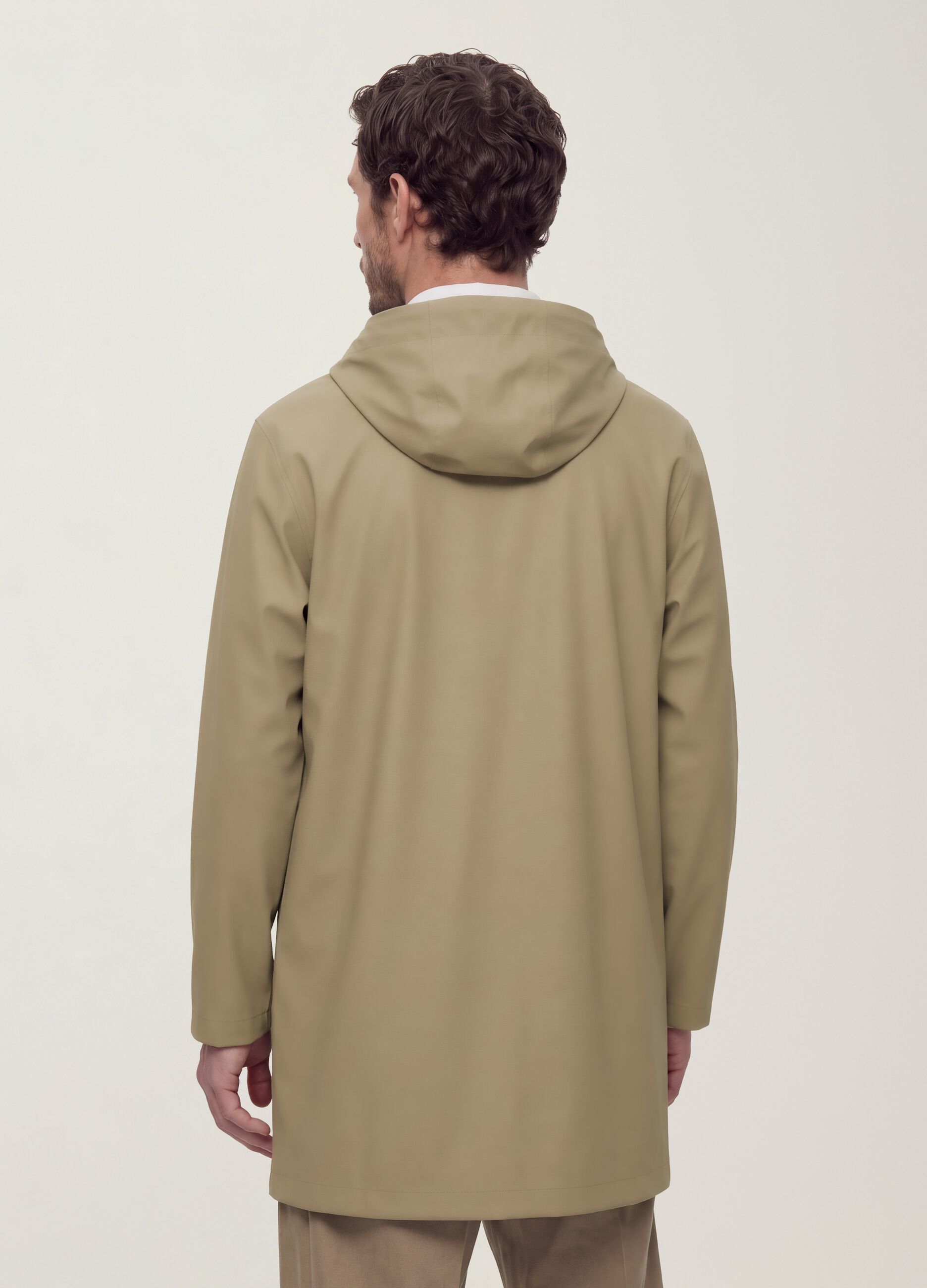 Beige regular-fit raincoat with zip
