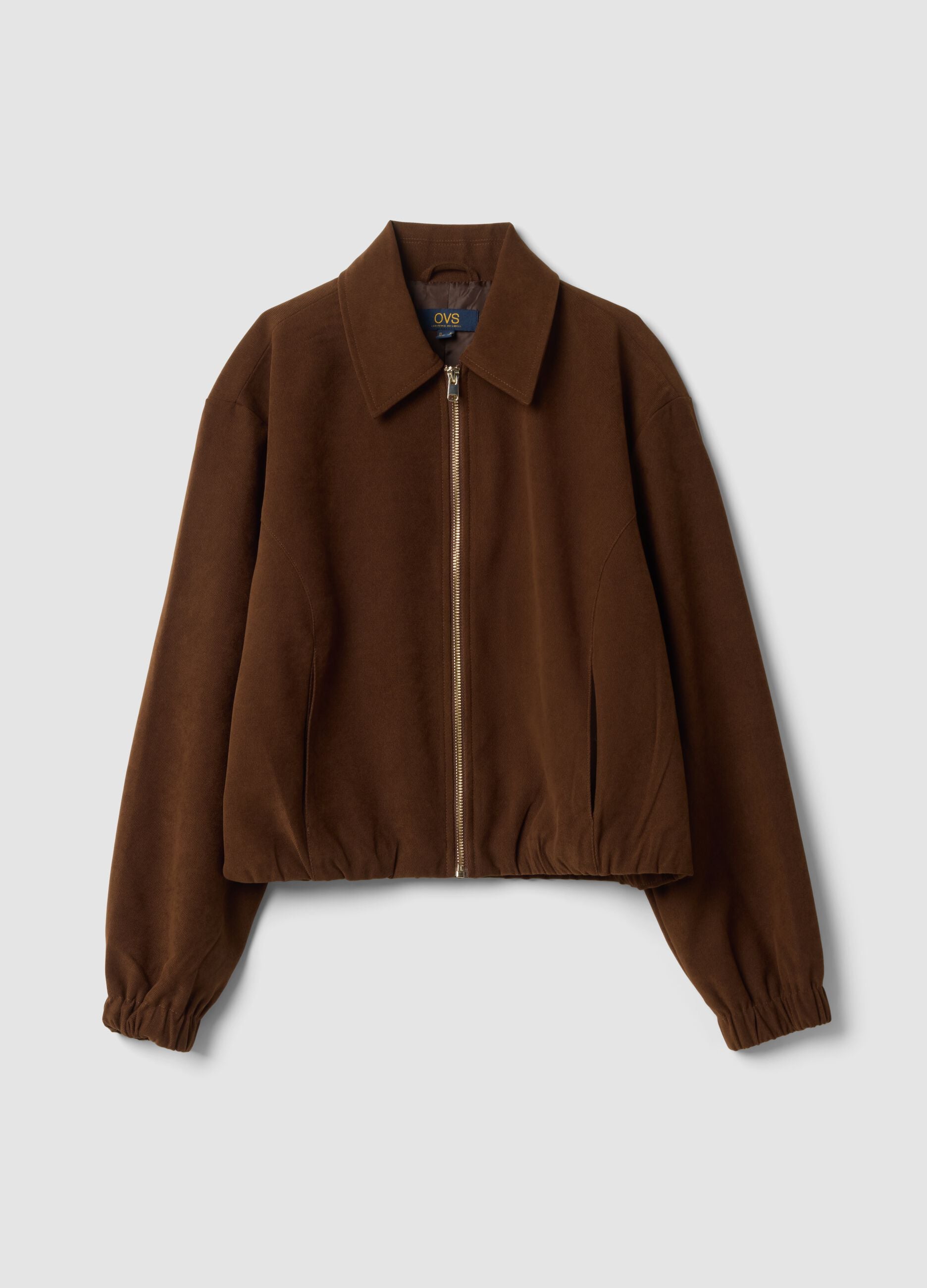 Brauner Stretch-Blazer mit Reissverschluss, Oversize-Fit