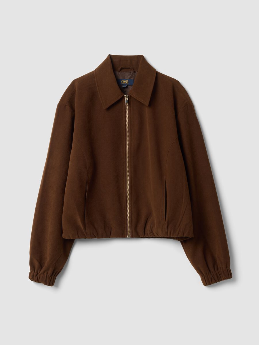 Brauner Stretch-Blazer mit Reissverschluss, Oversize-Fit_0