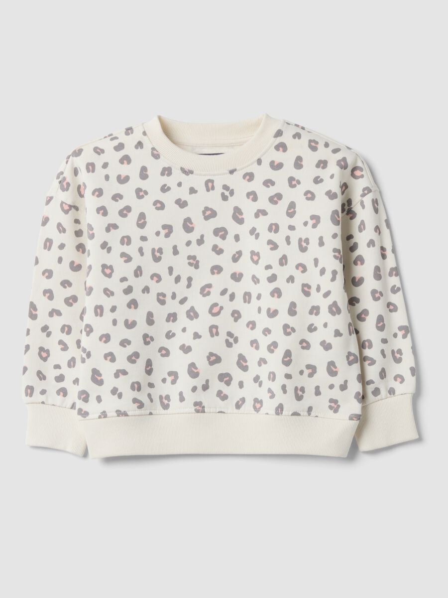 White crew-neck sweatshirt in pure cotton with animal print_0