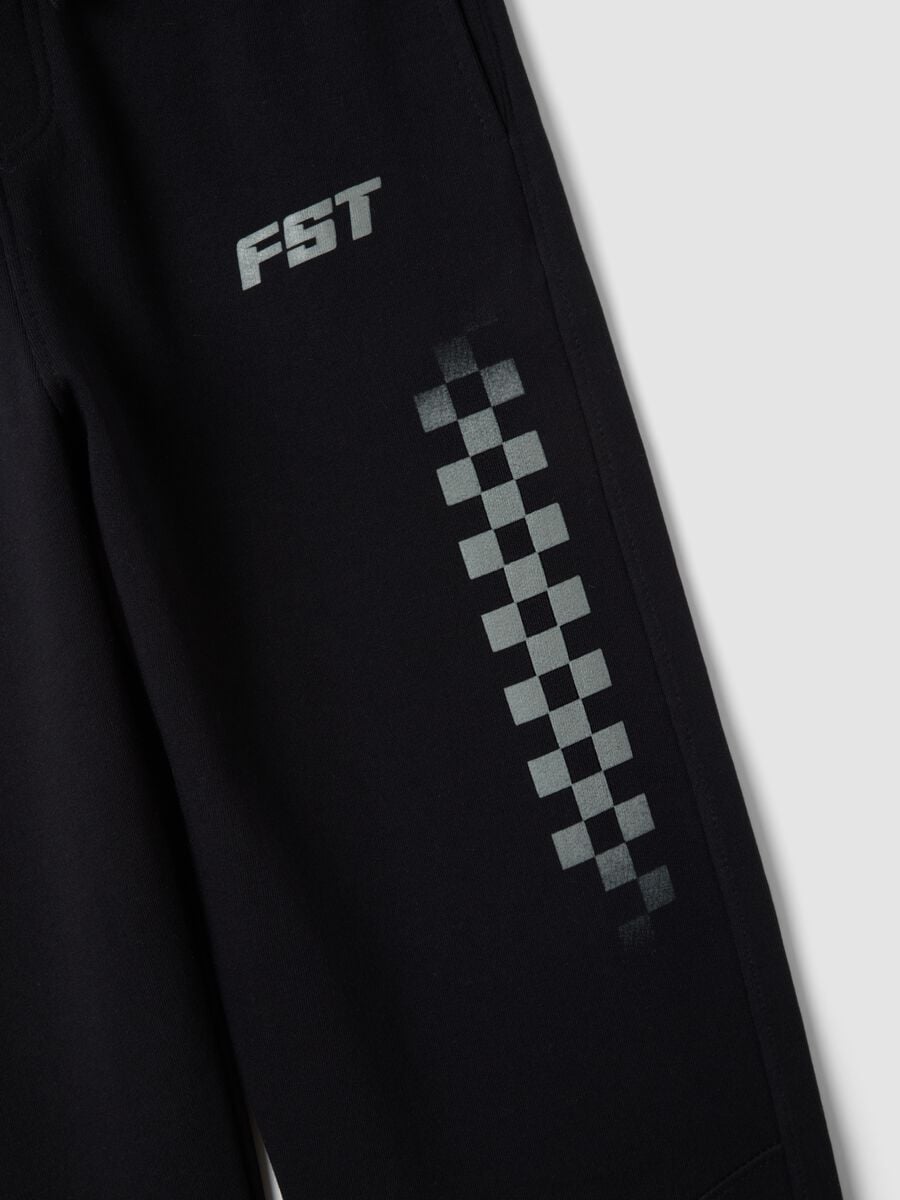Black pure organic cotton joggers with check print, relaxed fit_2