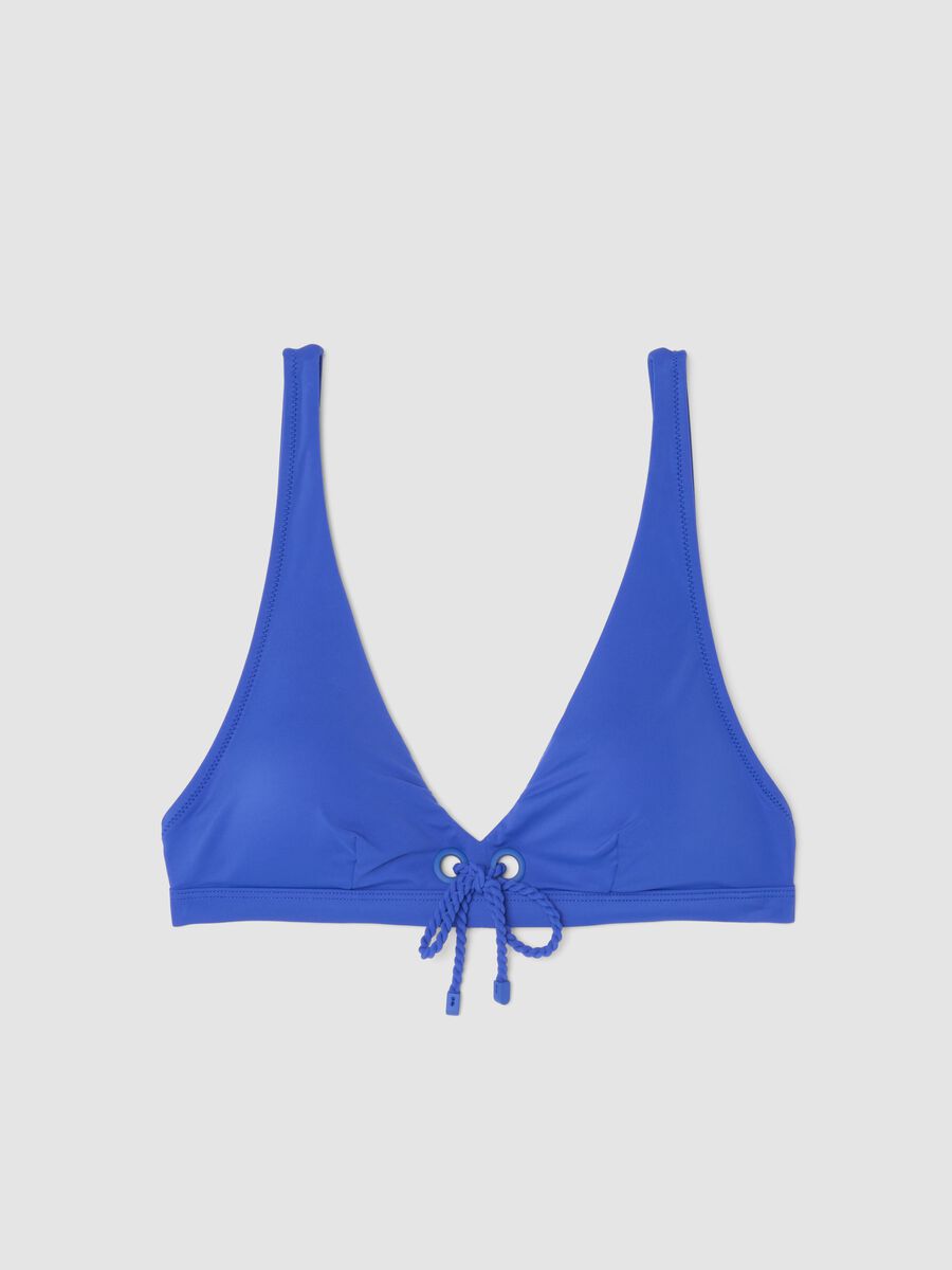 Haut de bikini triangle bleu en tissu stretch avec coques amovibles_0