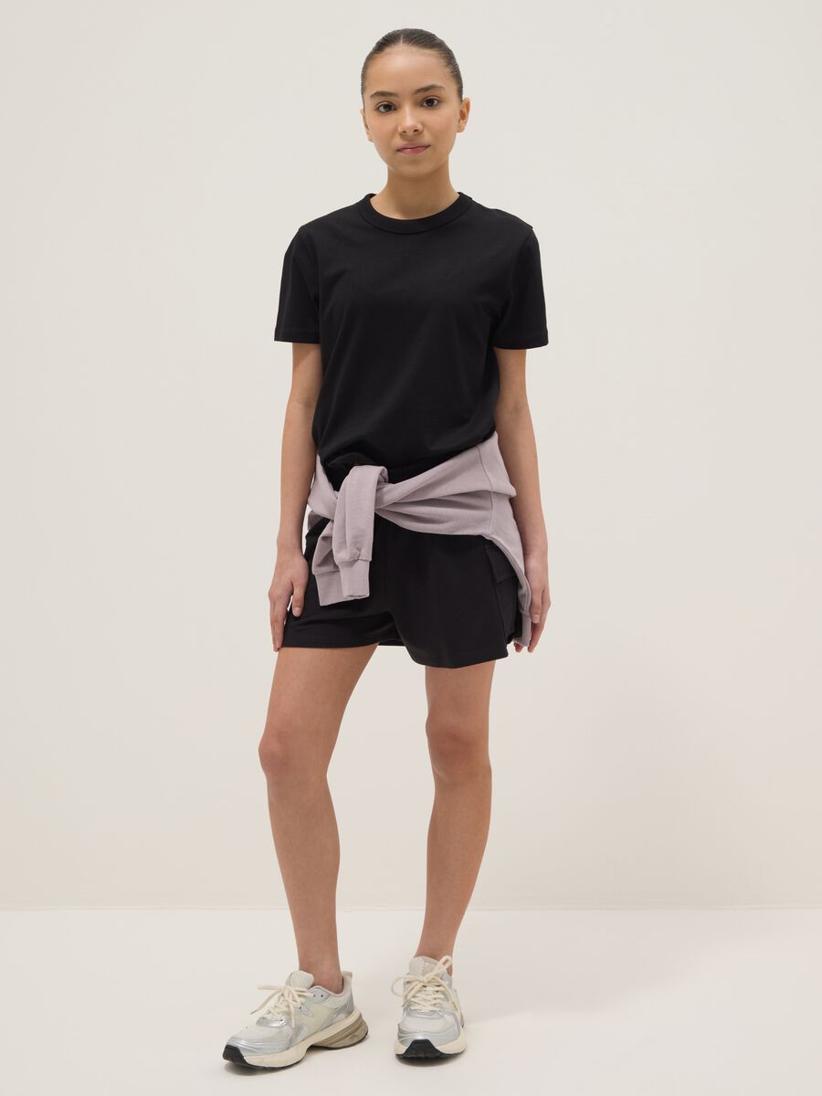 Girls' black cotton blend cargo shorts relaxed fit_0
