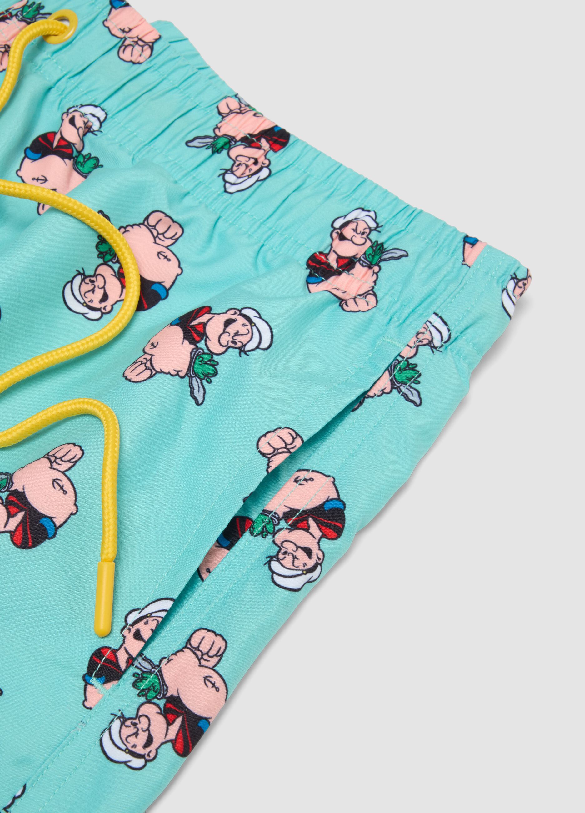 Blue Swim Shorts with Popeye Prints