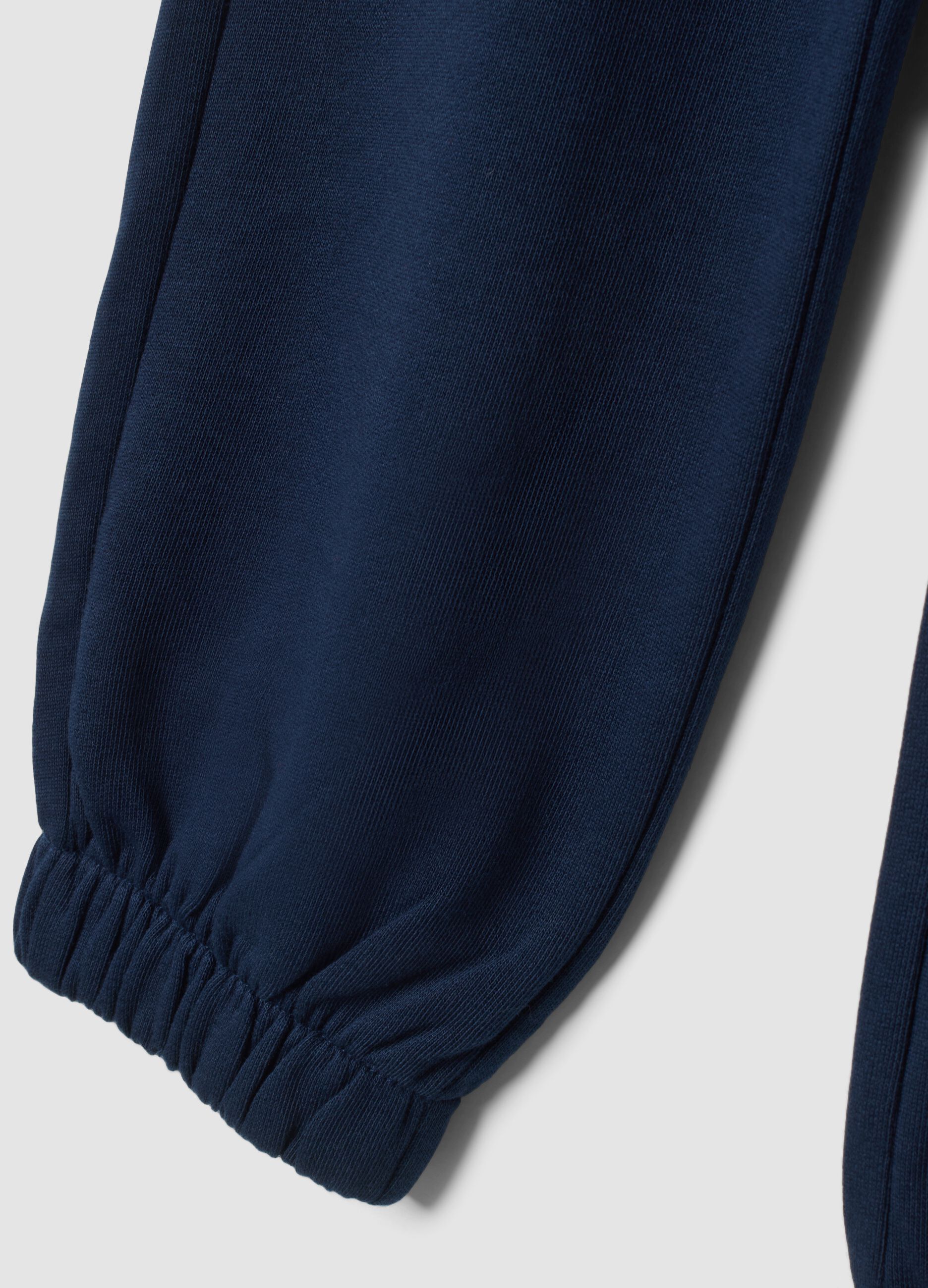 Navy blue pure cotton fleece joggers, regular fit
