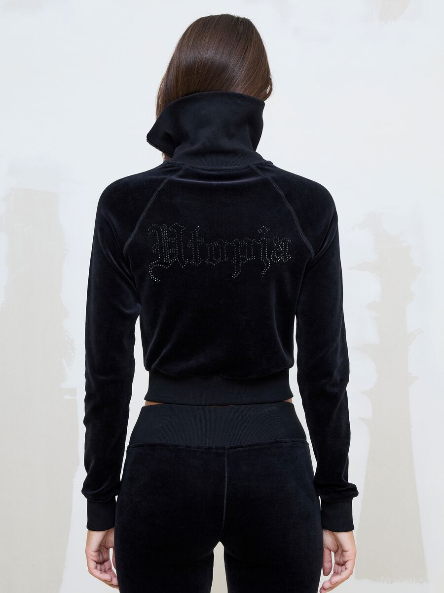Black Velour Jacket with Rhinestone Logo_3