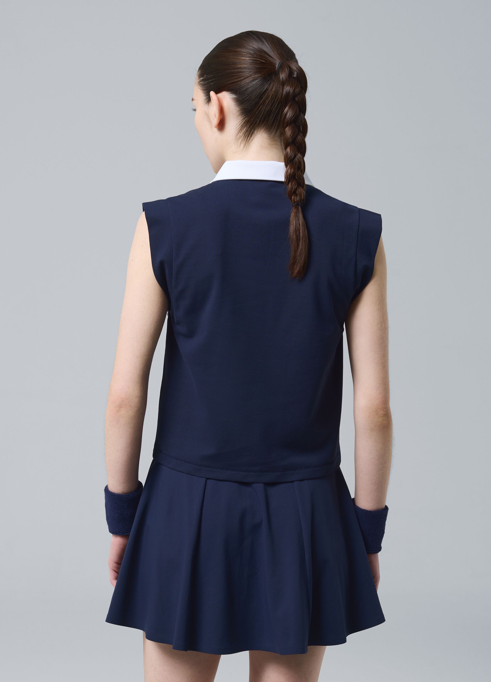 Blaue &auml;rmellose ALTAVIA COURT Poloshirt aus Stretch-Baumwolle mit klassischem Kragen