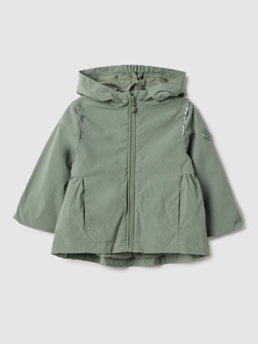 Regular fit green jacket with hood for baby_0