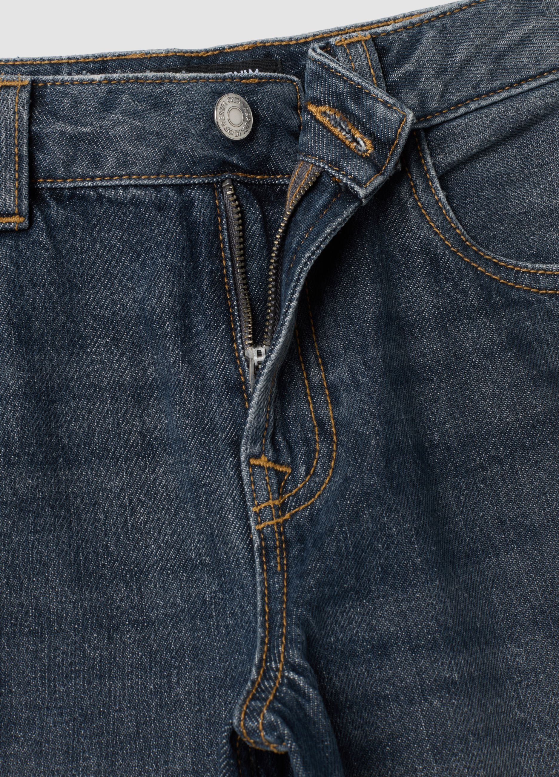 Blue pure cotton super wide-leg jeans
