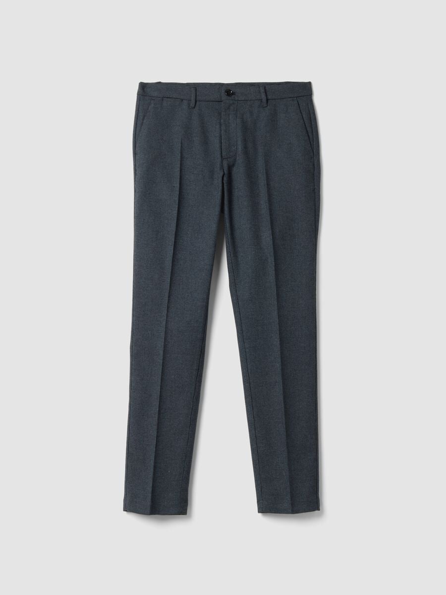 Pantaloni chino blu e grigi in viscosa elasticizzata_0