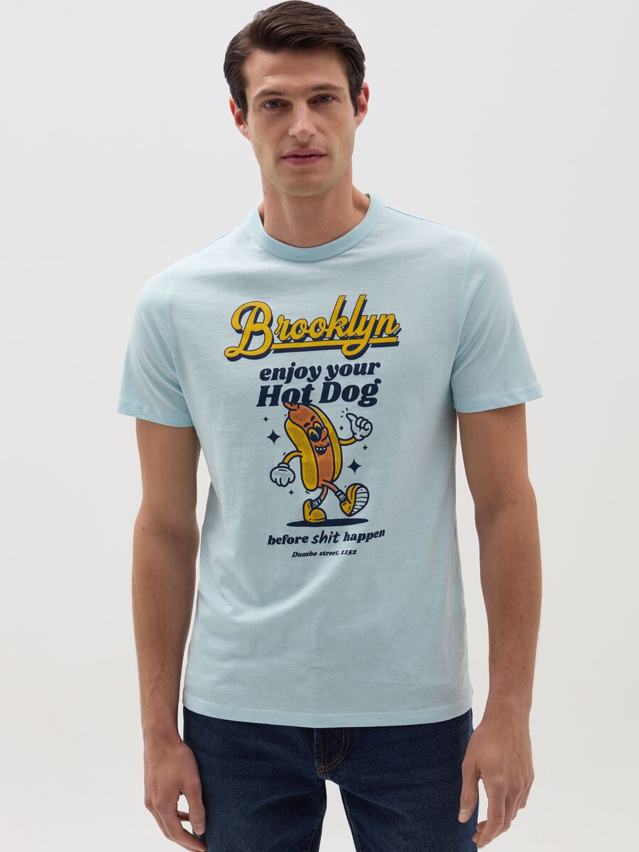 T-shirt in slub jersey with hot dog print_0