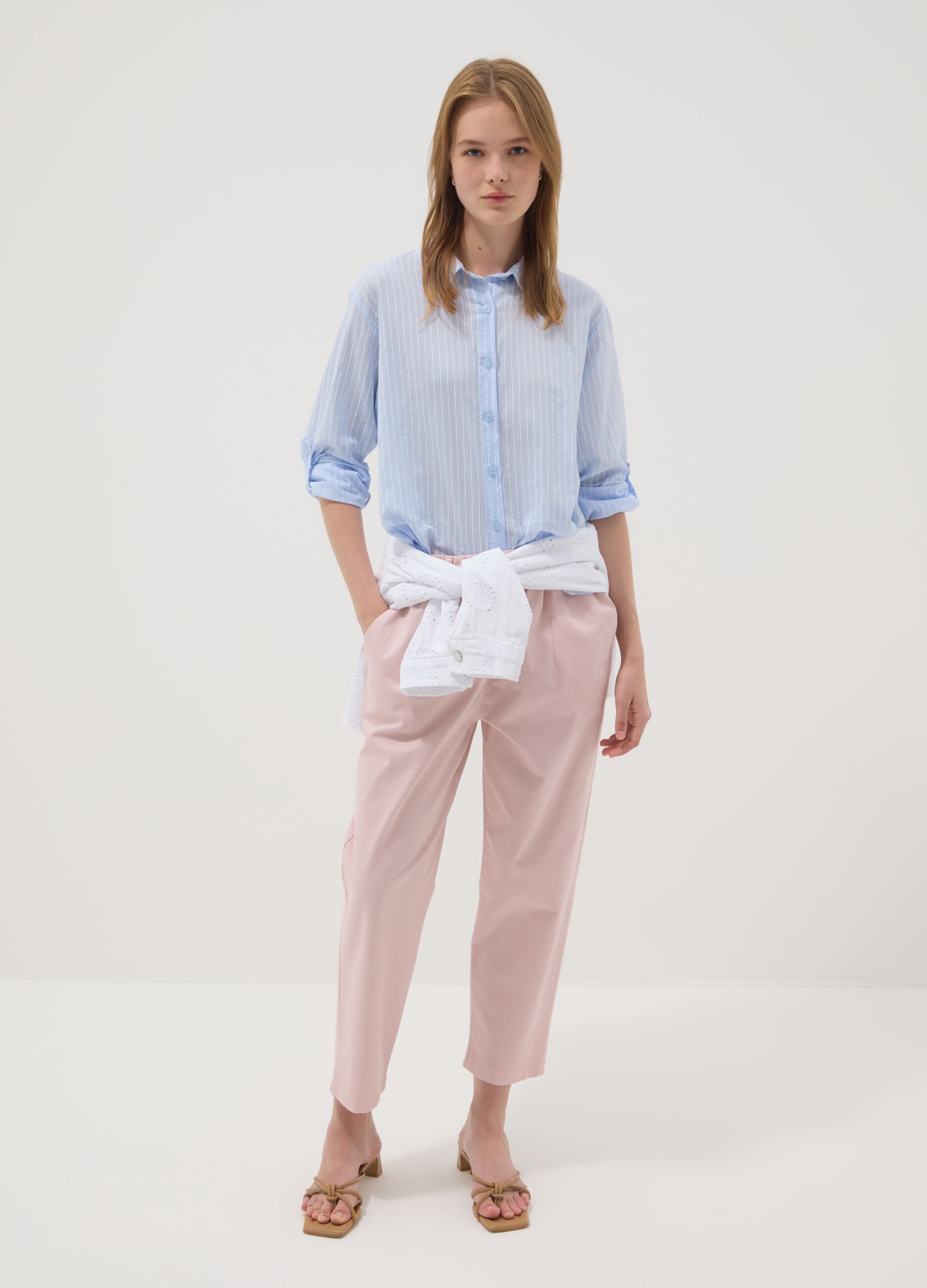 Blue striped pure cotton regular fit shirt