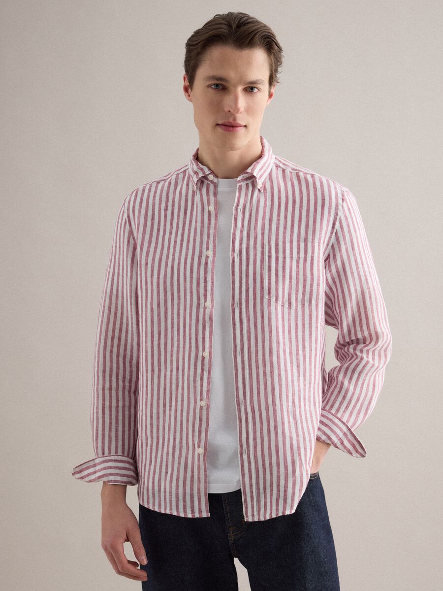 Multicolour striped pure linen shirt, regular fit_1