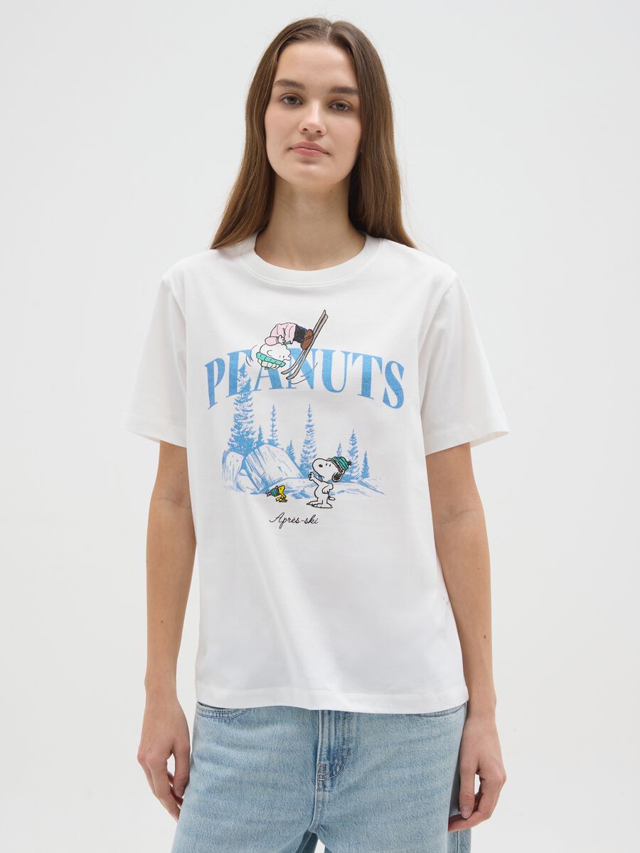White pure cotton regular fit T-shirt with Peanuts print_0