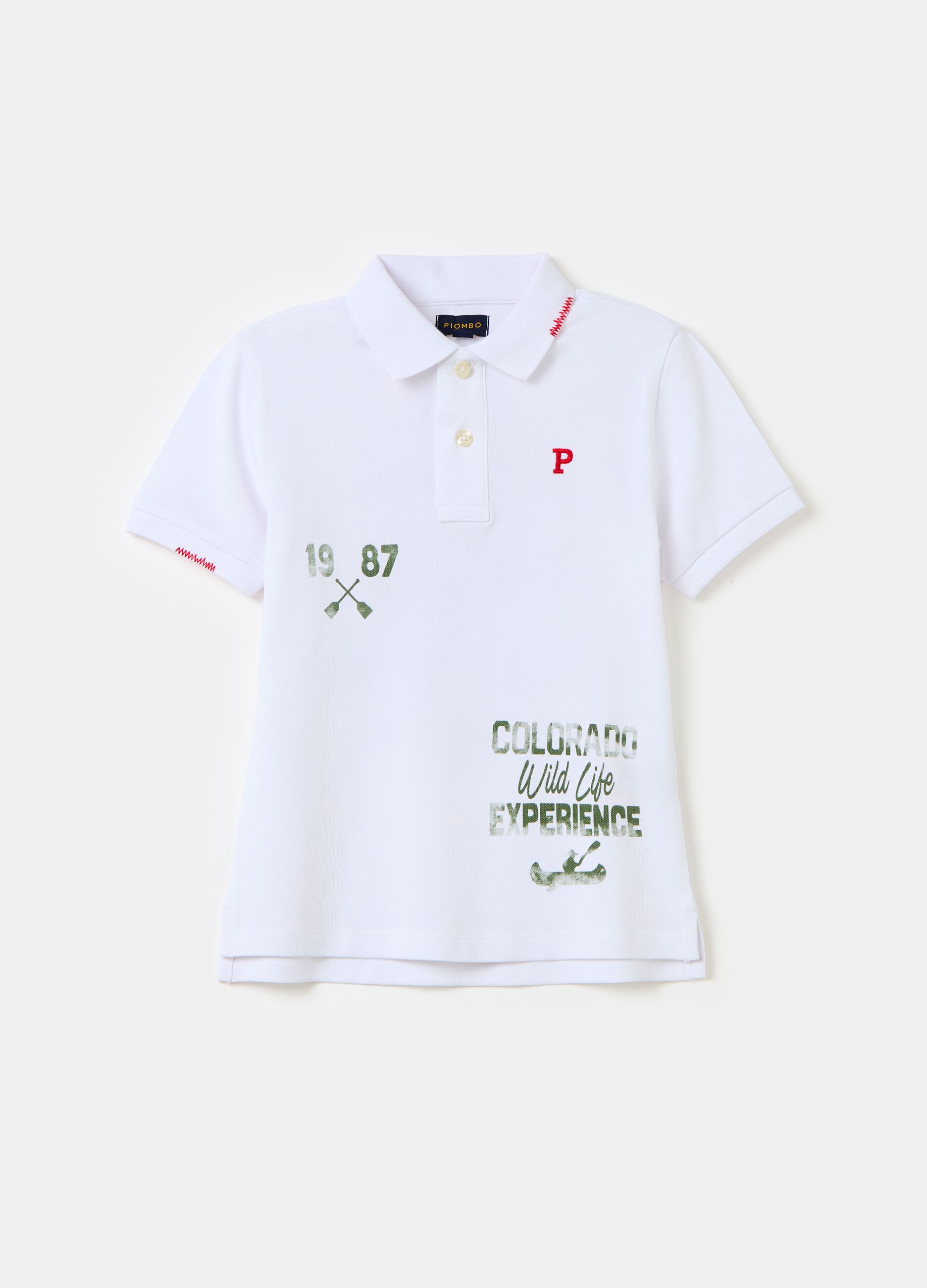 Piquet polo shirt with embroidery and print
