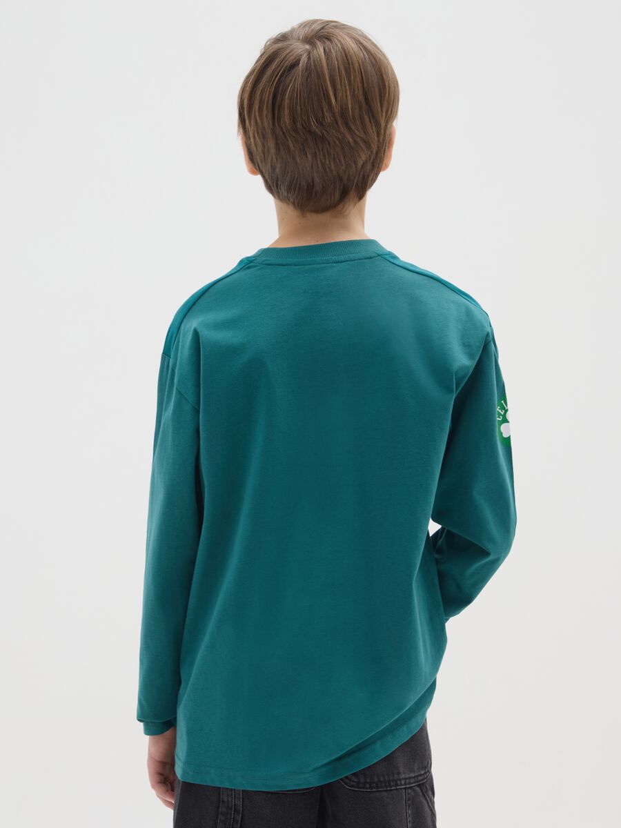 Boy's green pure cotton regular fit jumper with round neck_1