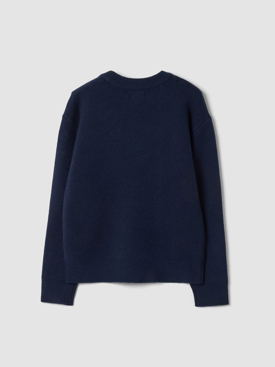 Navy blue crew-neck jumper with embroidered lettering_1