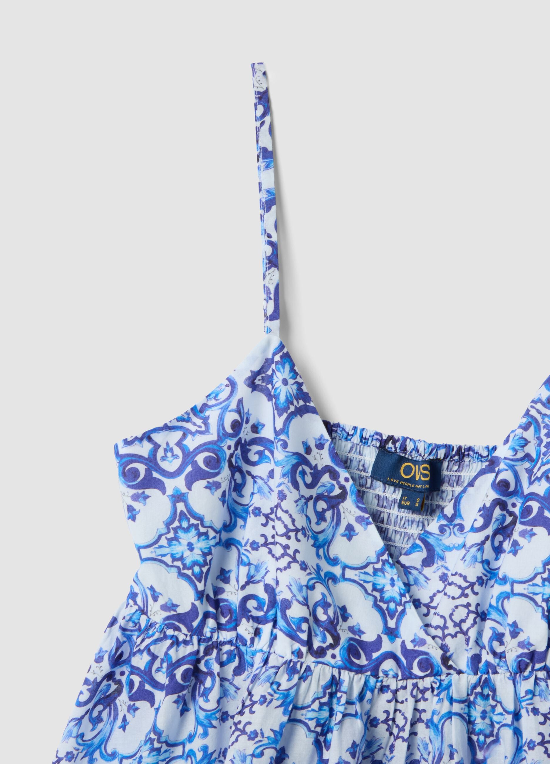 Blue pure cotton slip dress with all-over print
