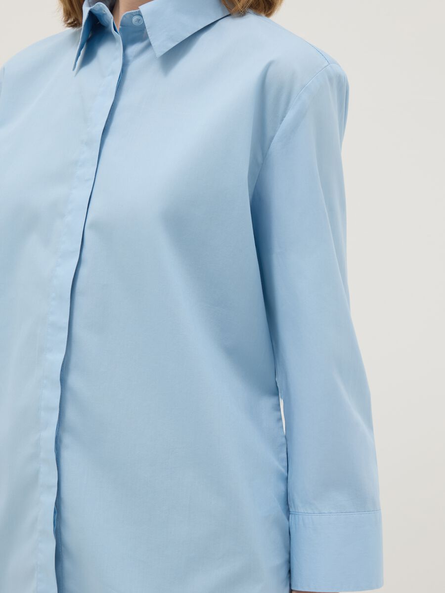 Light blue pure cotton shirt regular fit with three-quarter sleeves_3