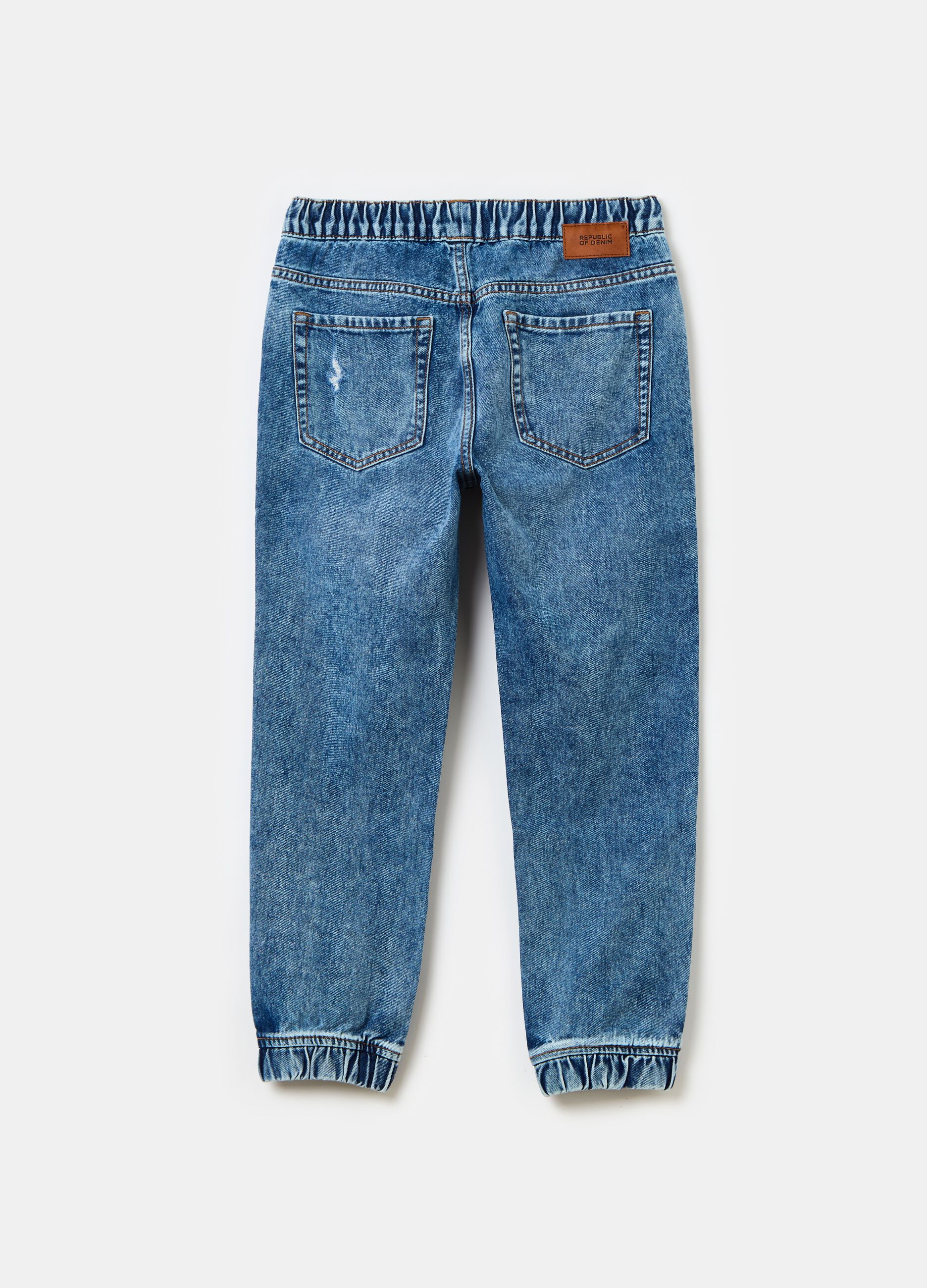 Acid wash denim joggers with abrasions