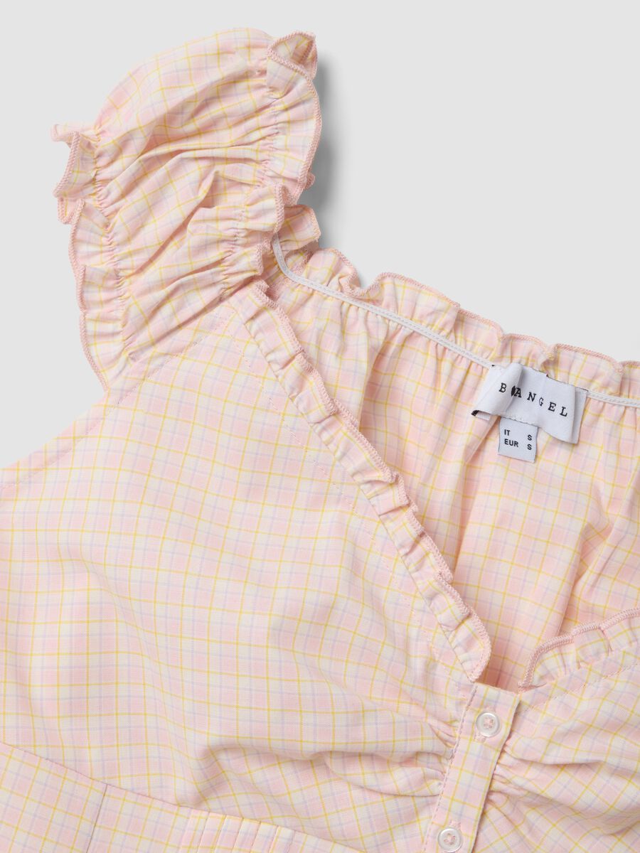 Pink organic cotton blouse with buttons and ruffles_5