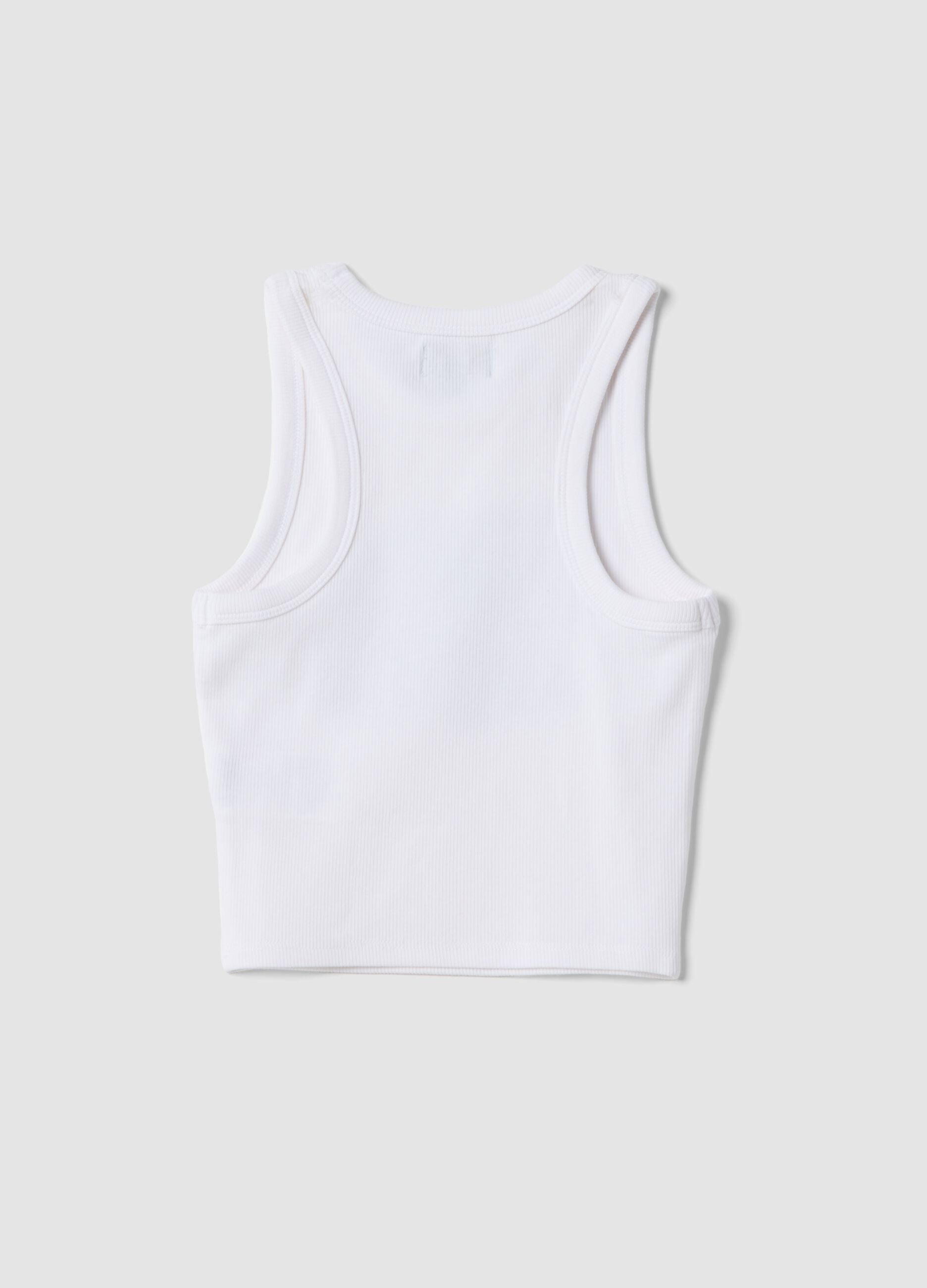 White stretch cotton fitted printed tank top for girls