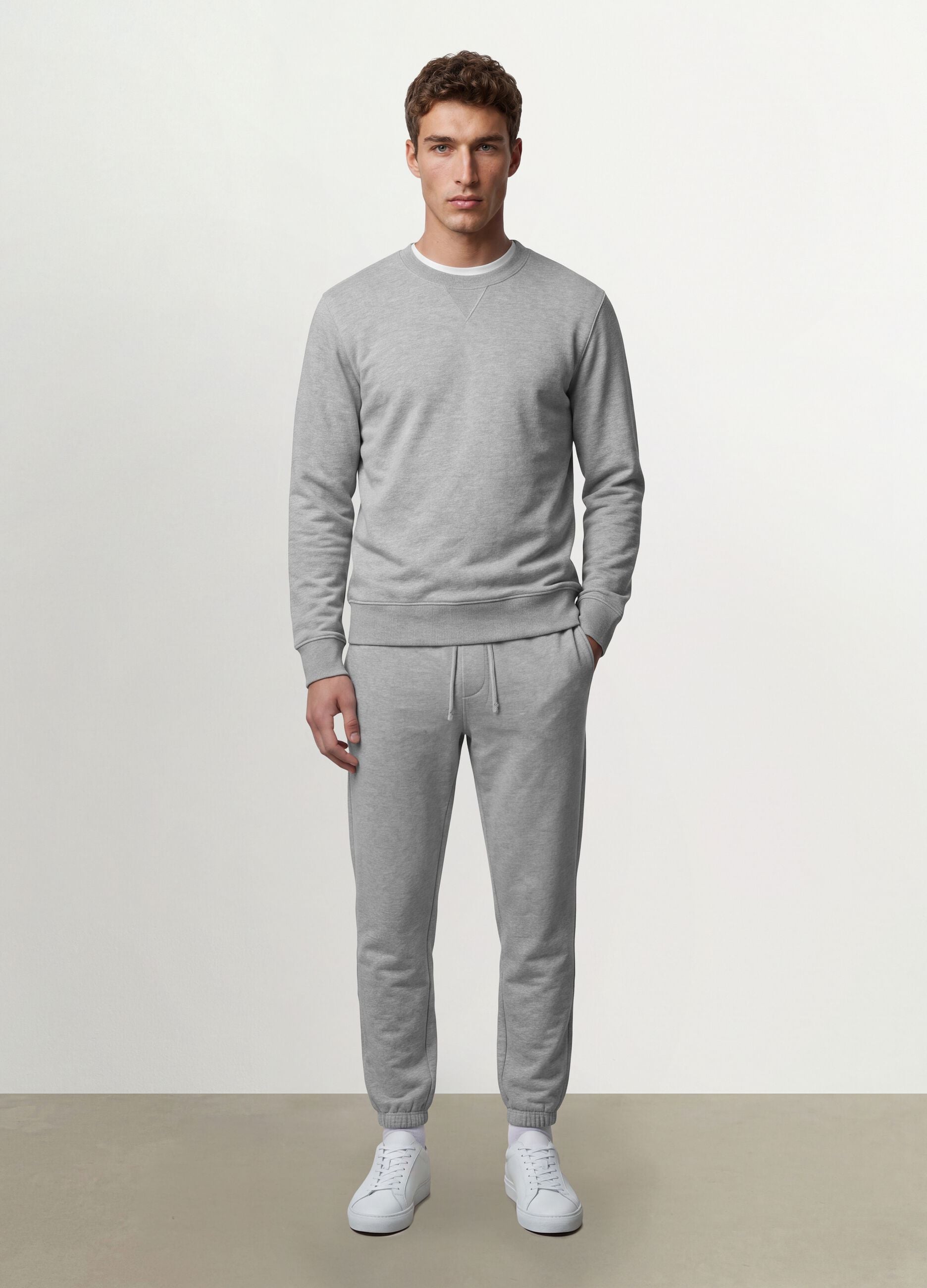 Grey crew-neck cotton-blend sweatshirt, regular fit
