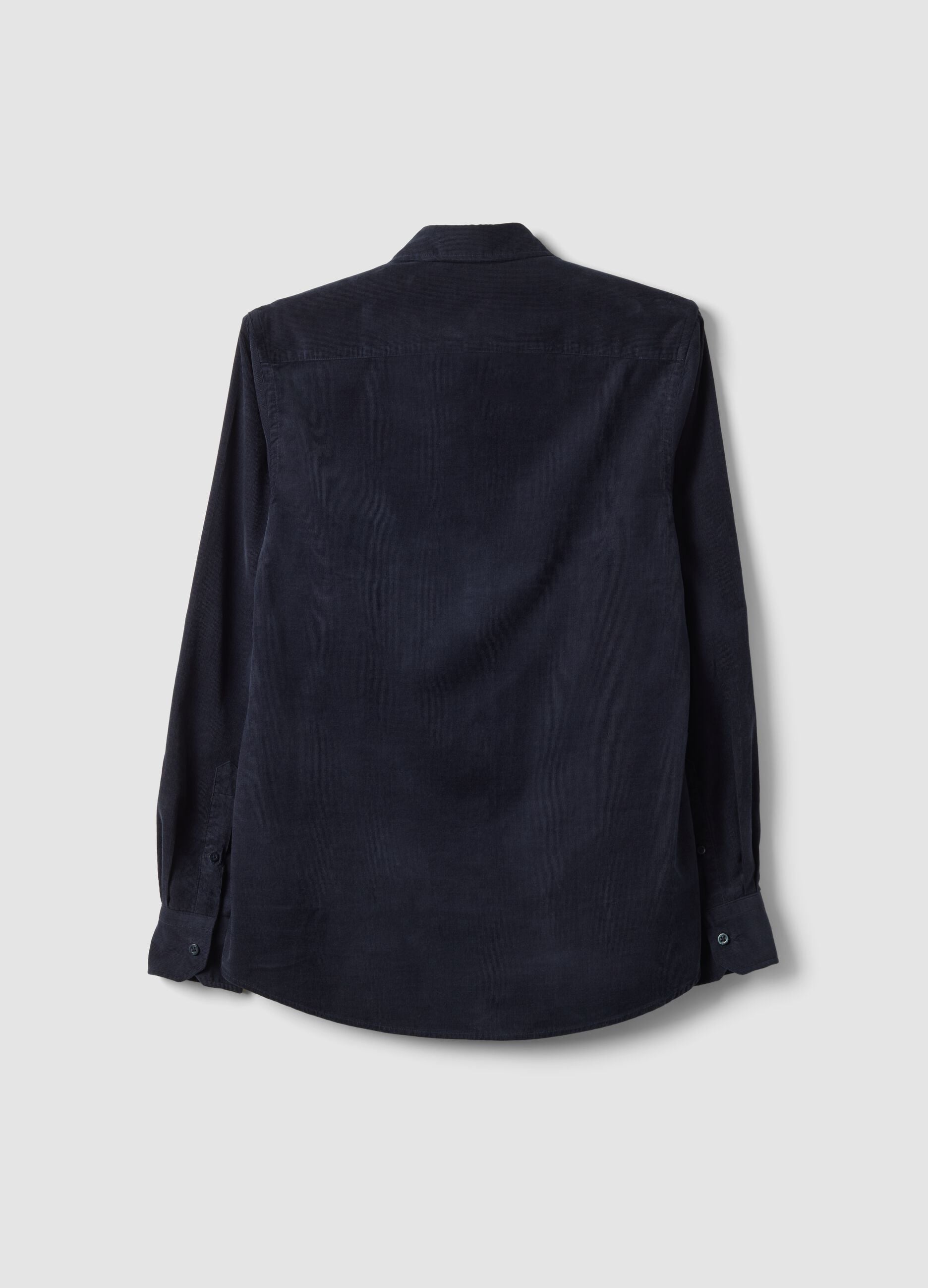 Ocean blue pure cotton ribbed shirt, regular fit