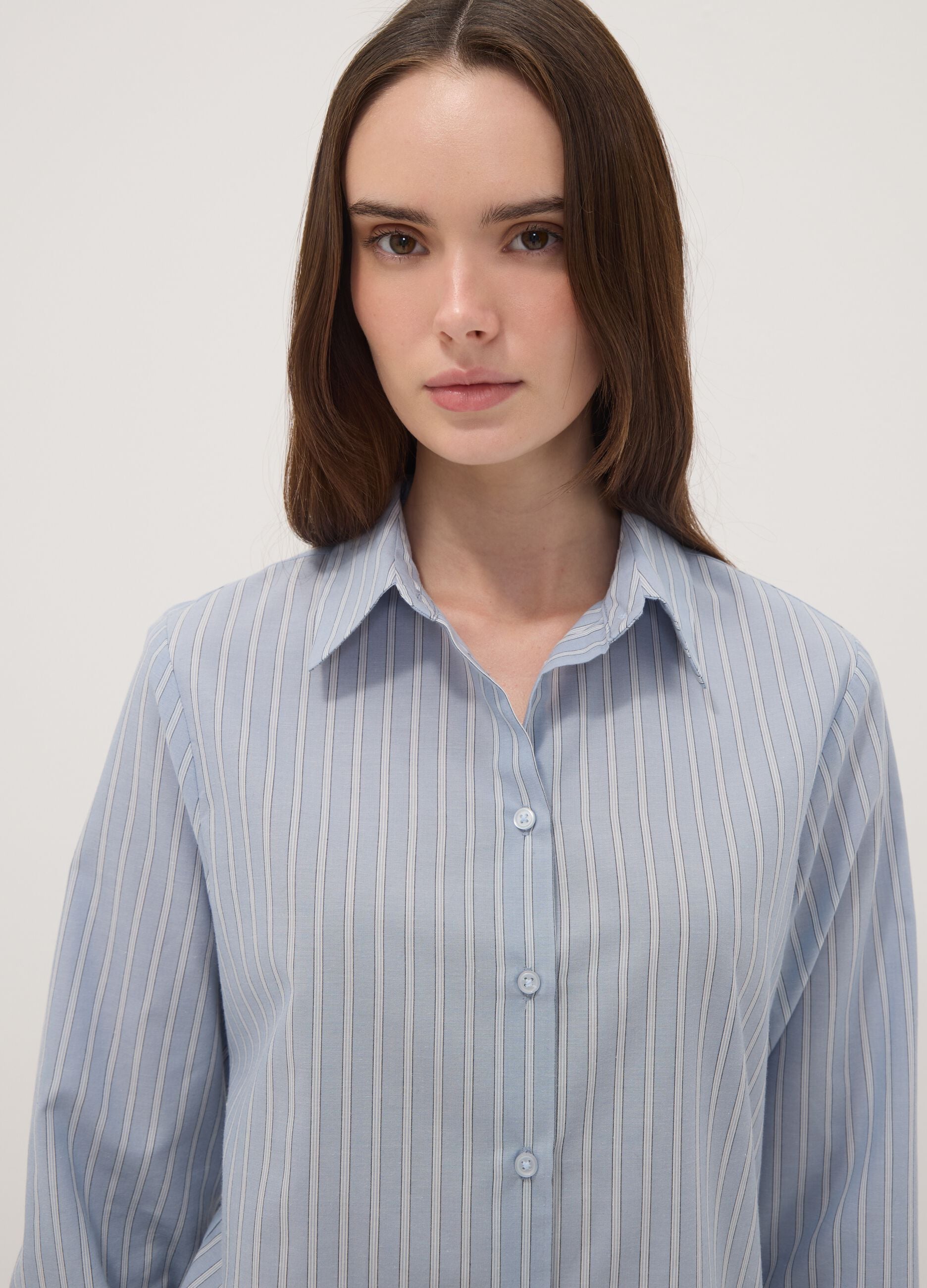 Blue striped long-sleeve slim-fit shirt