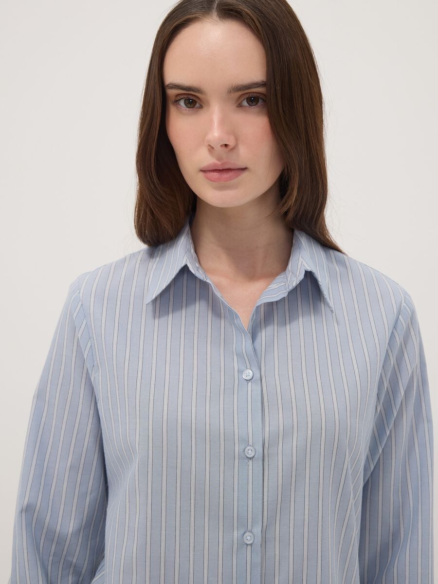 Blue striped long-sleeve slim-fit shirt_0