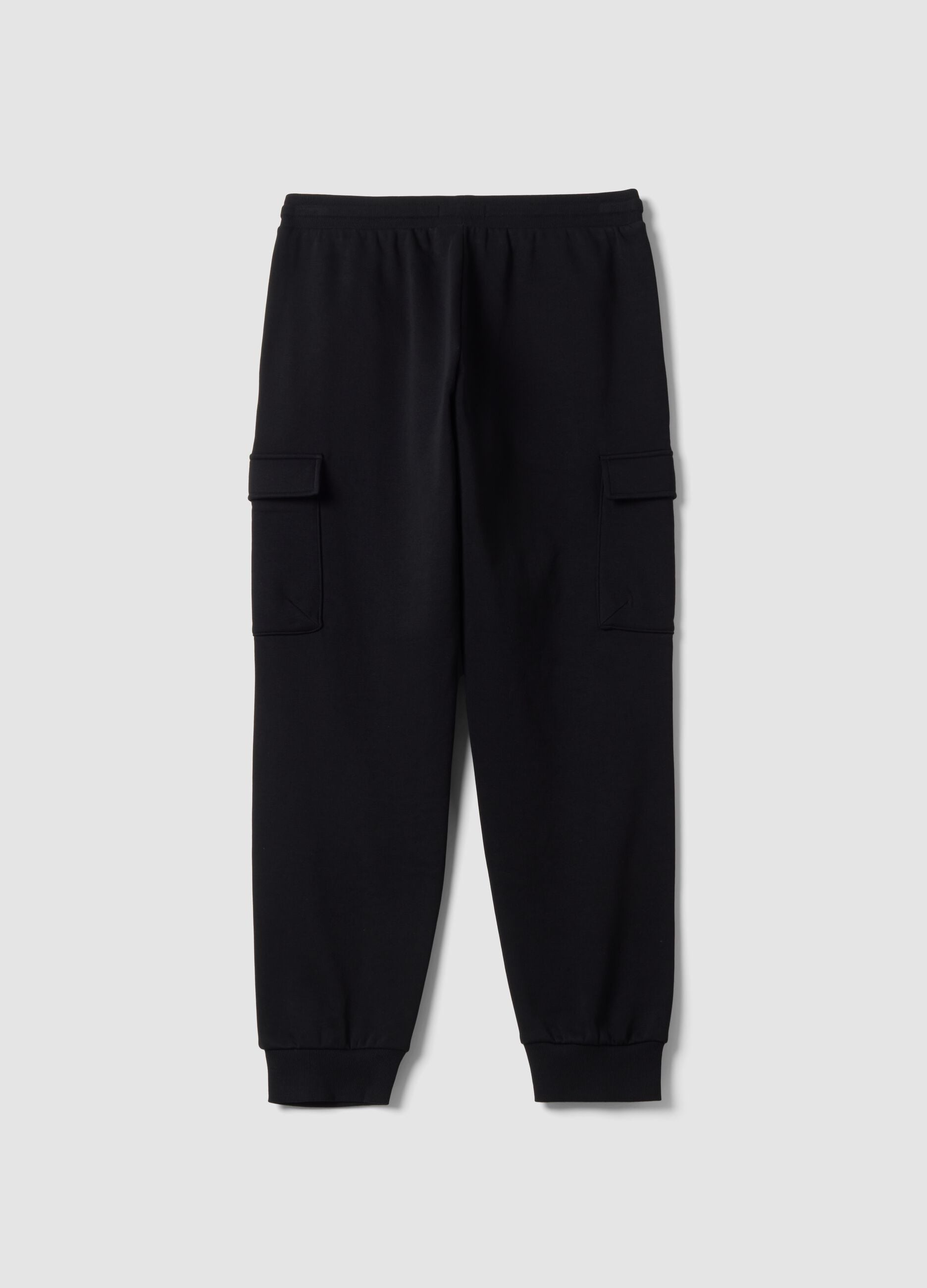Black cotton-blend cargo joggers with drawstring, regular fit