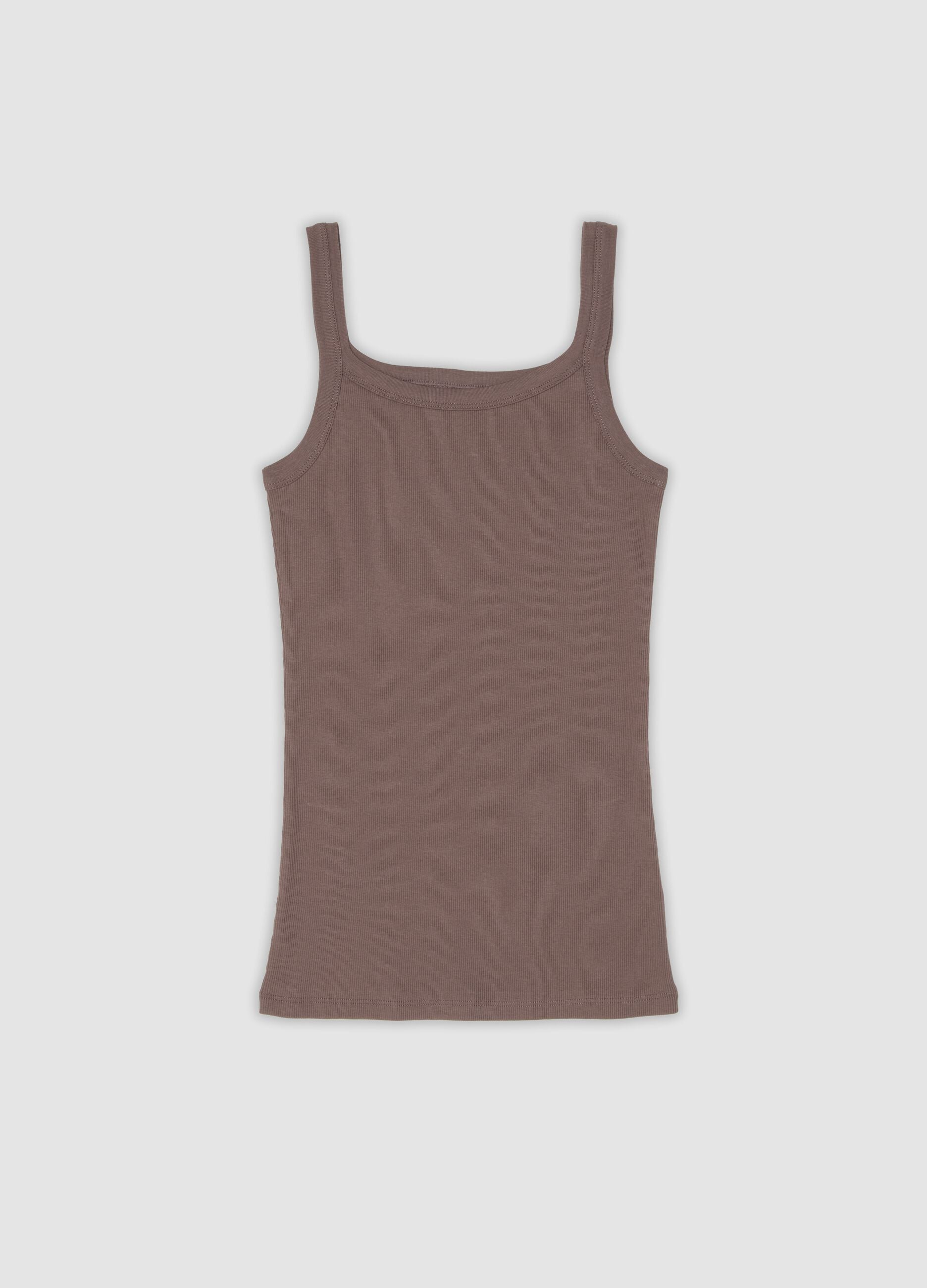 Brown organic cotton crew-neck vest top
