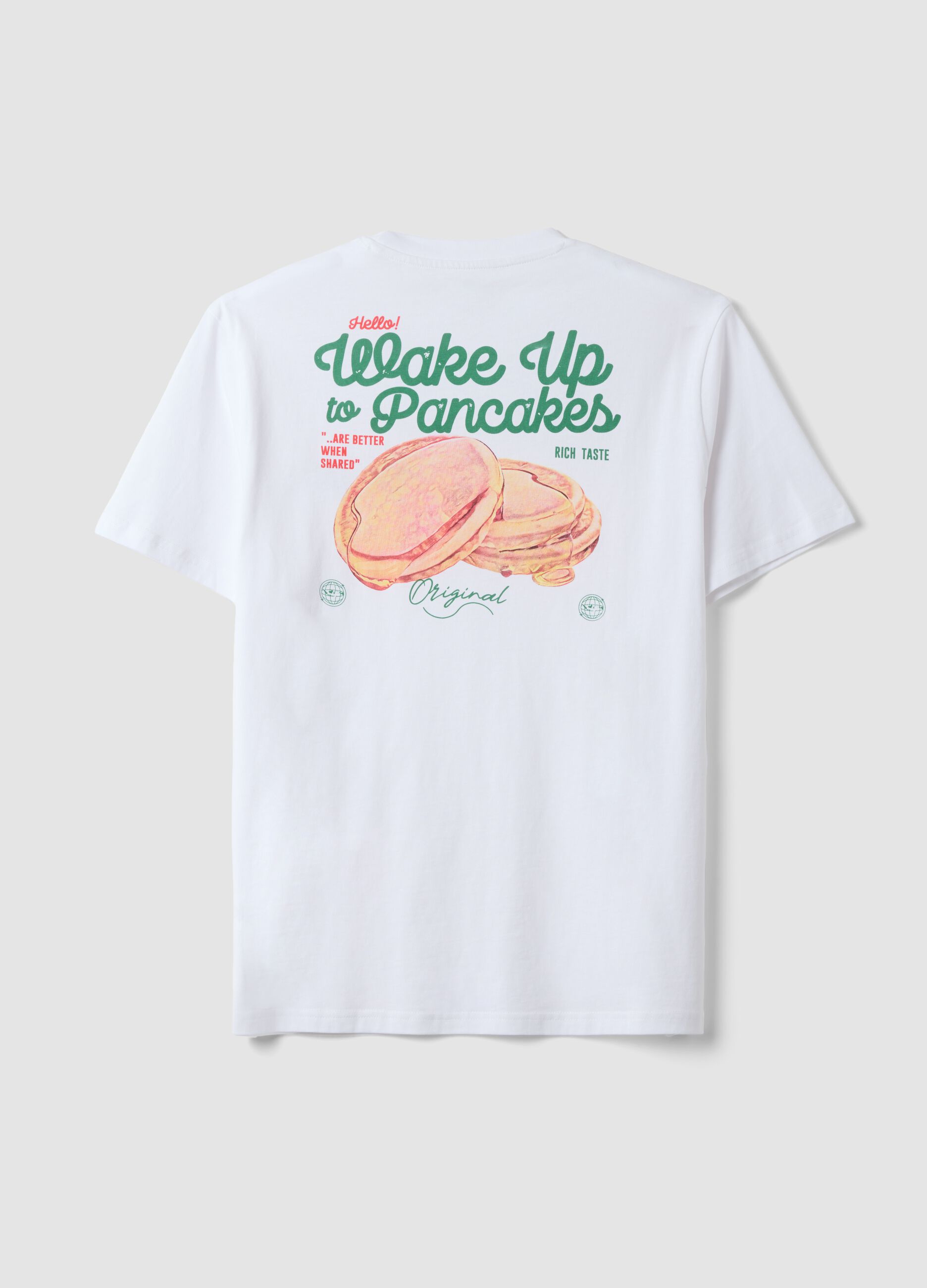 White pure cotton jersey T-shirt with print, regular fit