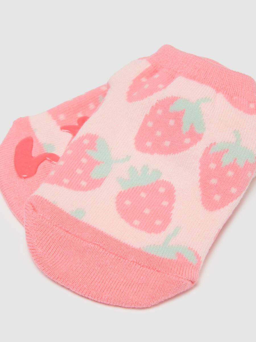 Girls' pink cotton blend socks regular fit with strawberries_2