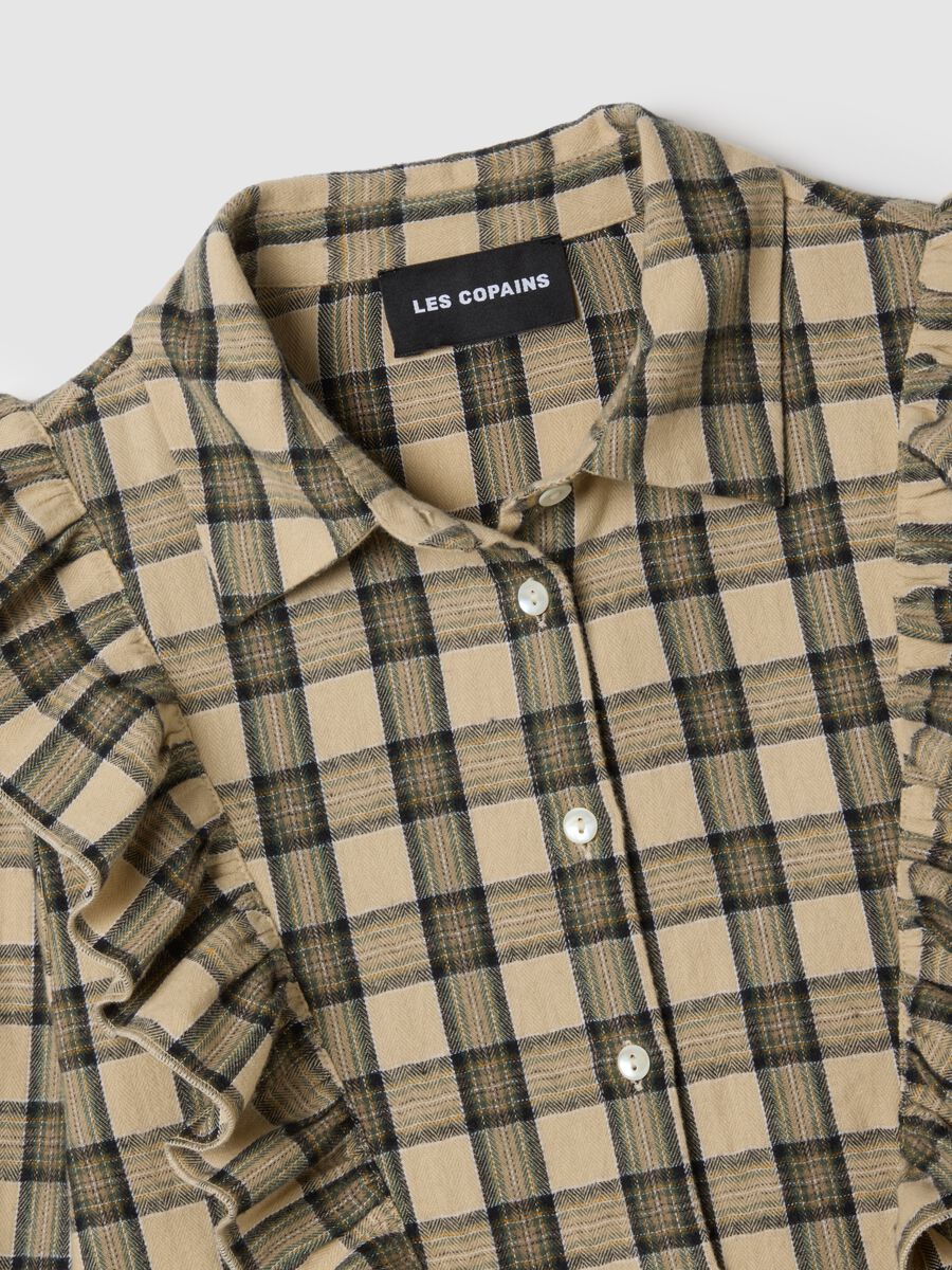 Multicolored check shirt with ruffles in pure cotton regular fit_5
