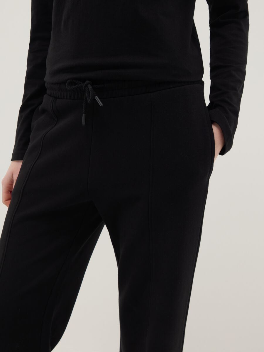 Black Cotton Blend Jogger Trousers, Regular Fit_3