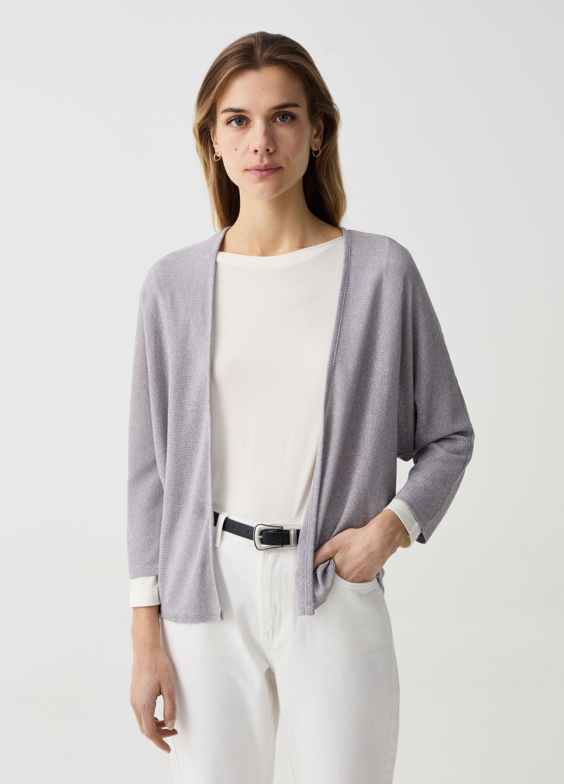 Open knitted cardigan with lurex